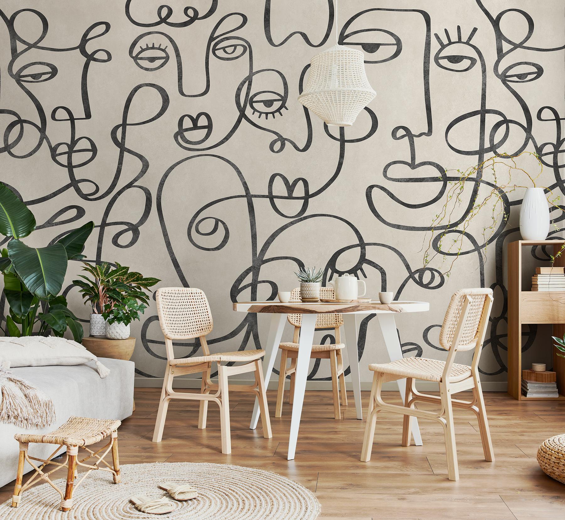 Abstract Line Art Neutral Tones Wallpaper Mural