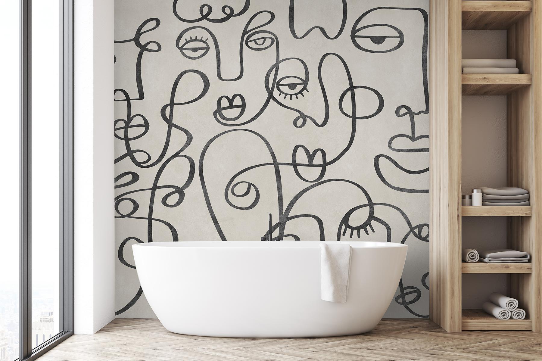 Abstract Line Art Neutral Tones Wallpaper Mural