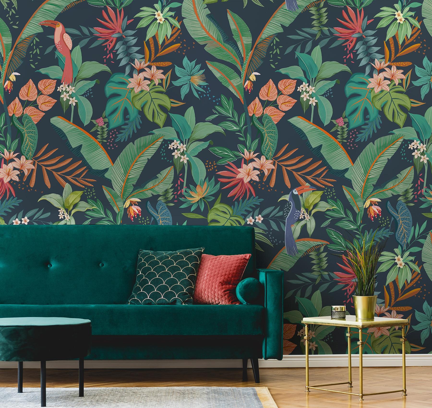 Tropical Paradise and Exotic Birds Wallpaper Mural
