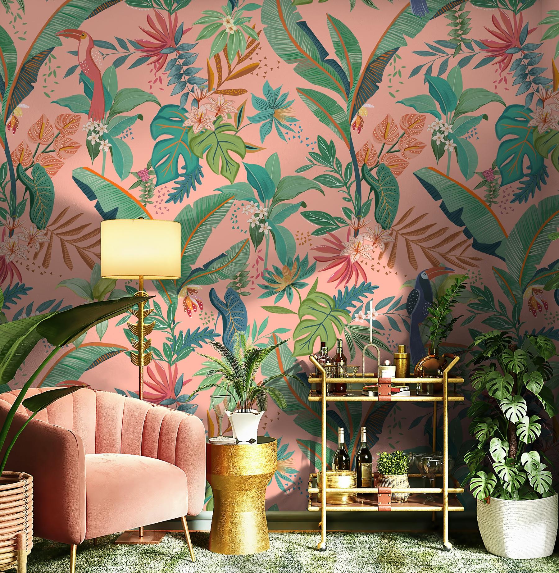 Tropical Paradise and Exotic Birds Wallpaper Mural