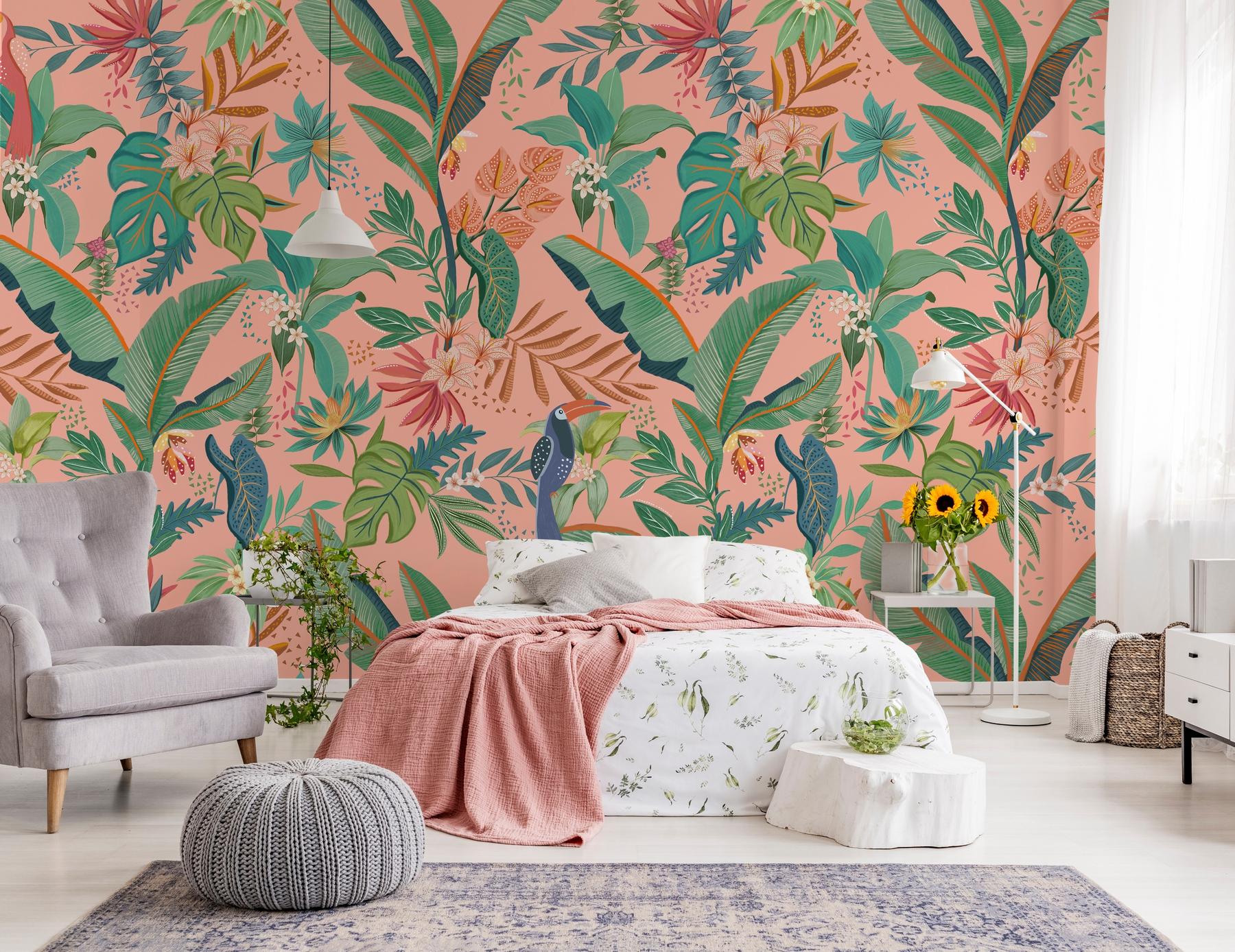 Tropical Paradise and Exotic Birds Wallpaper Mural