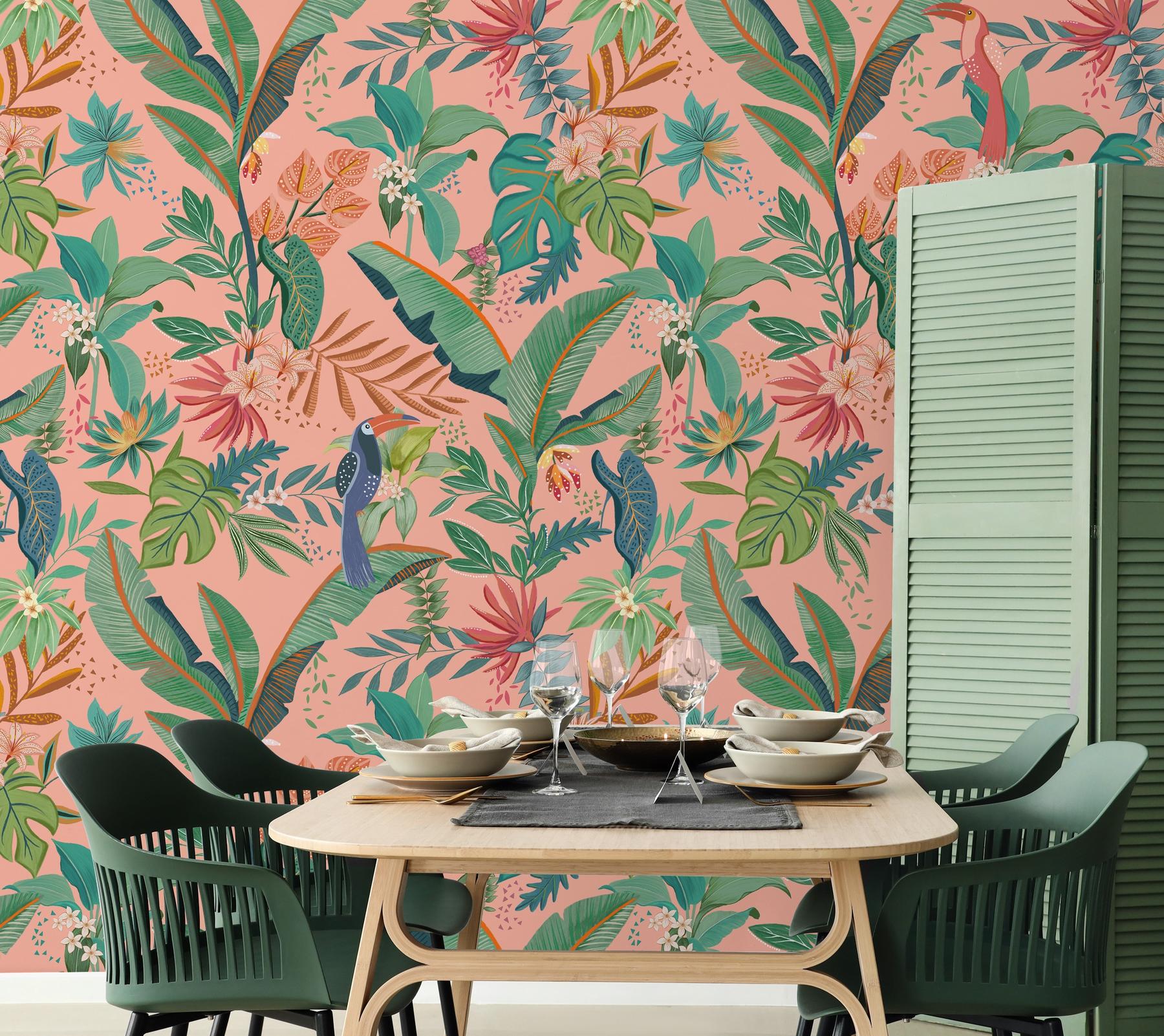 Tropical Paradise and Exotic Birds Wallpaper Mural