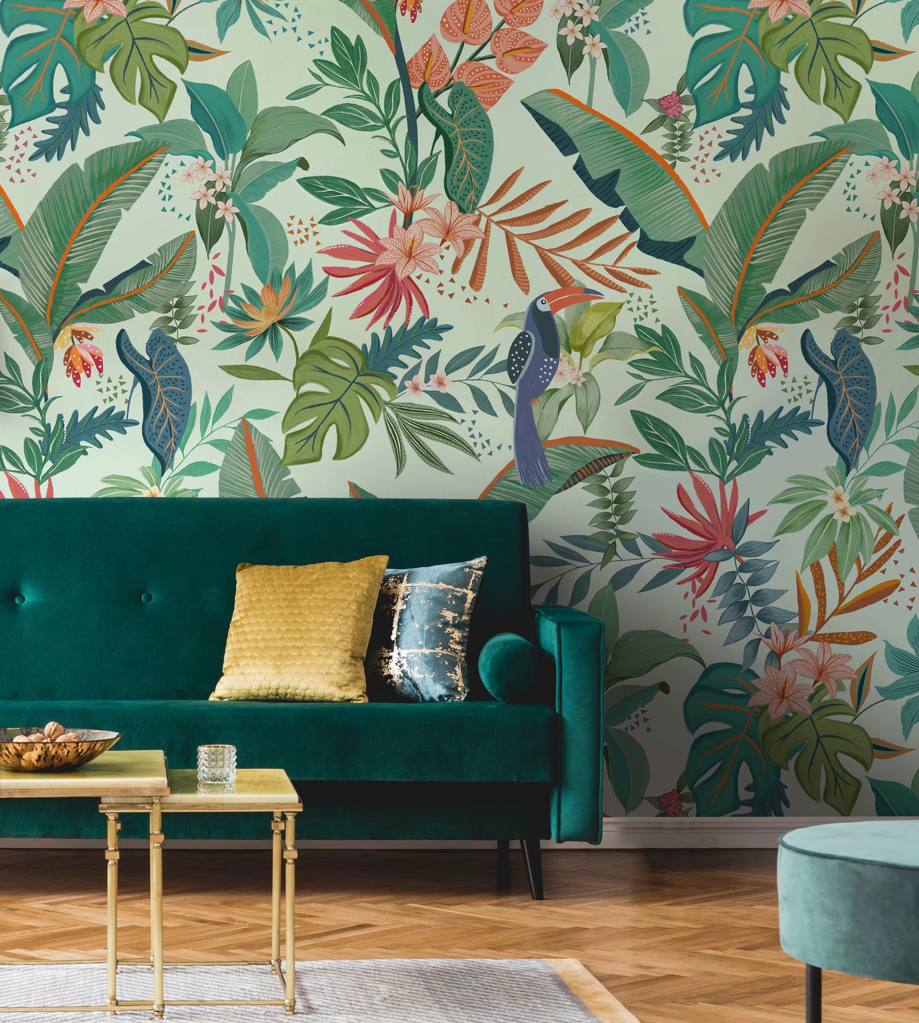 Tropical Paradise and Exotic Birds Wallpaper Mural