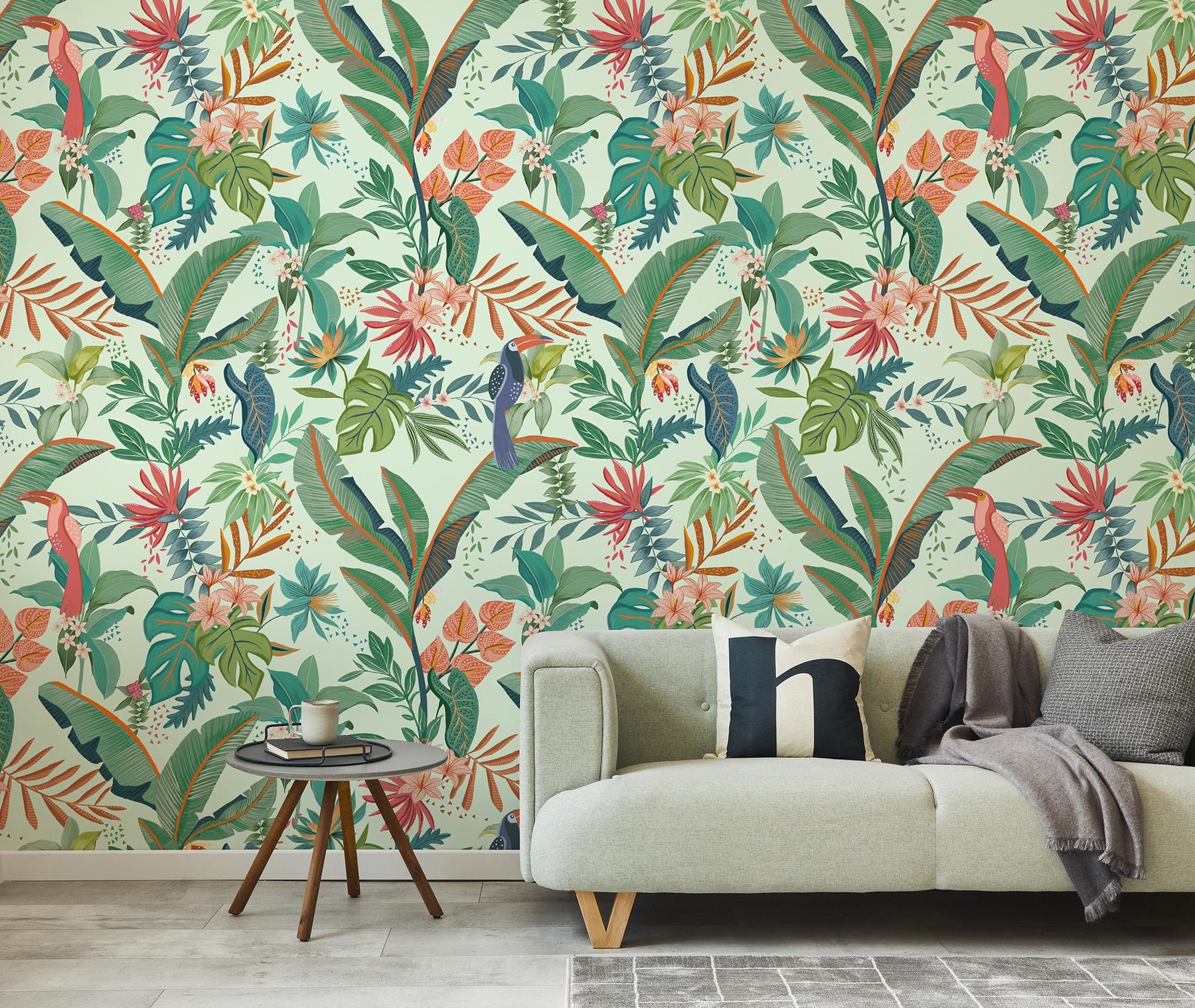 Tropical Paradise and Exotic Birds Wallpaper Mural