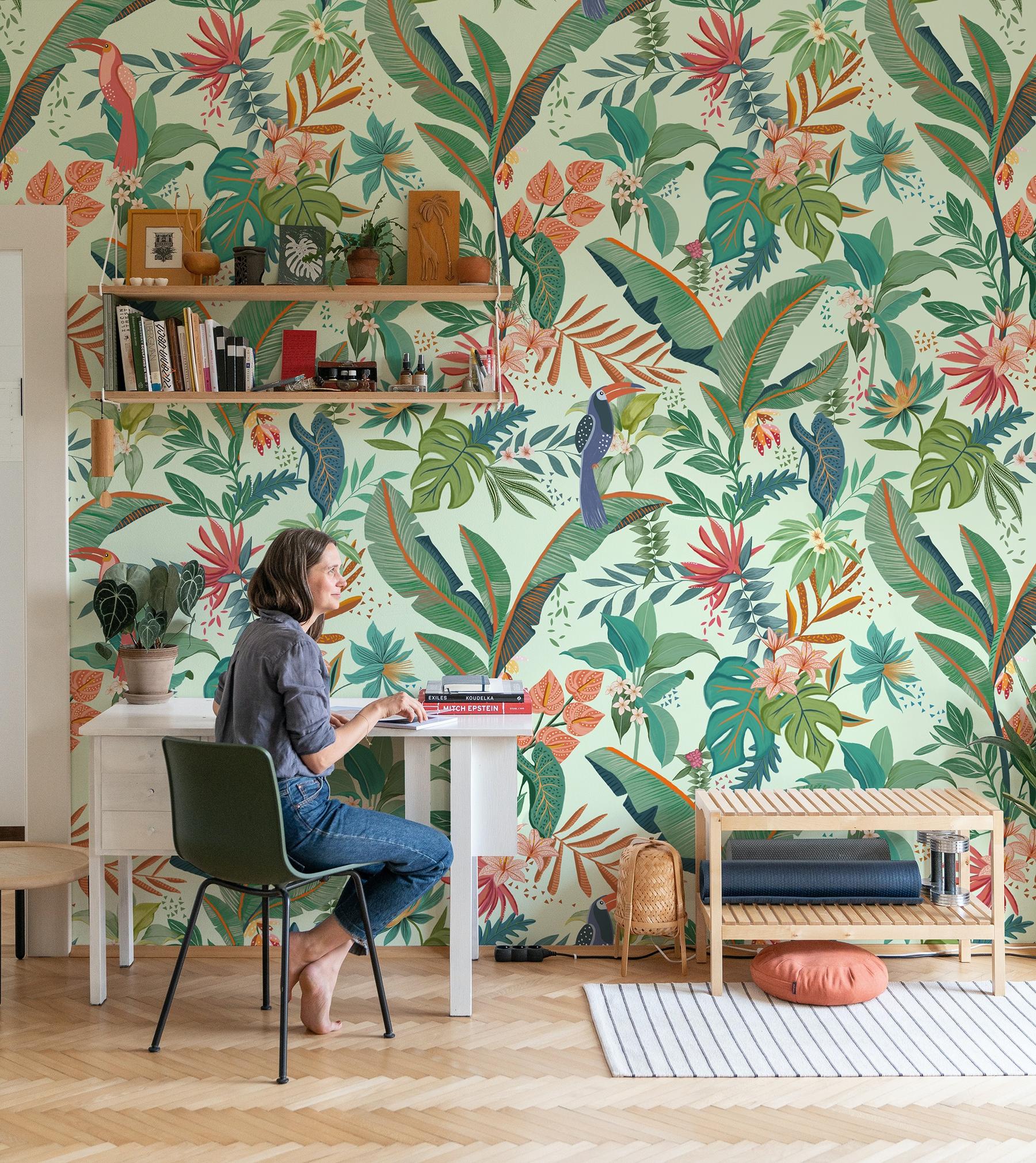 Tropical Paradise and Exotic Birds Wallpaper Mural
