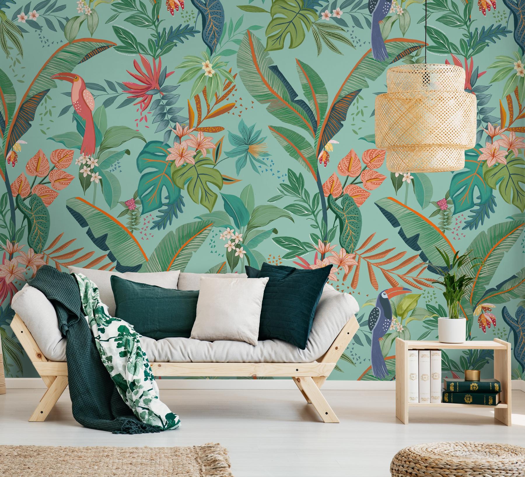 Tropical Paradise and Exotic Birds Wallpaper Mural