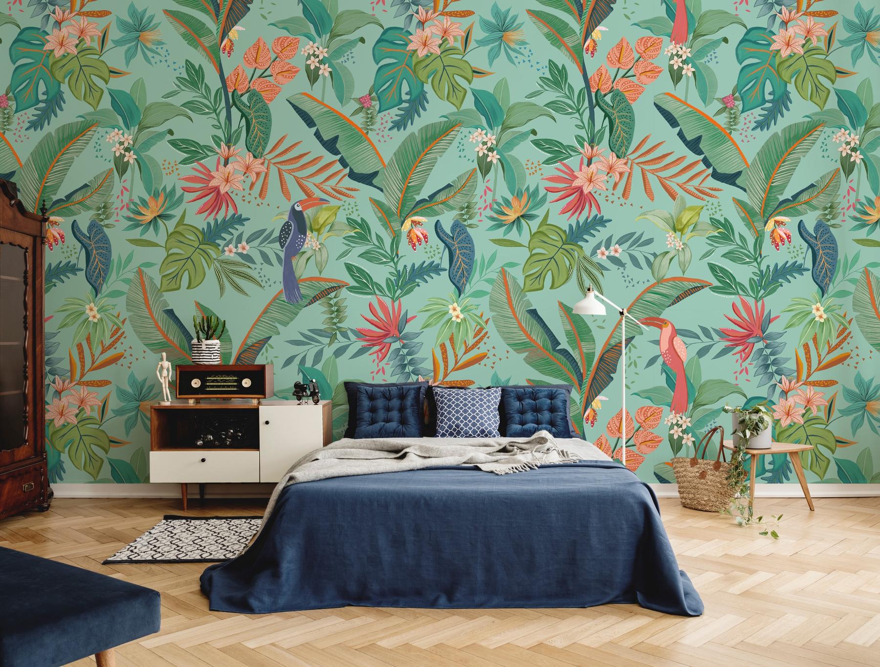 Tropical Paradise and Exotic Birds Wallpaper Mural