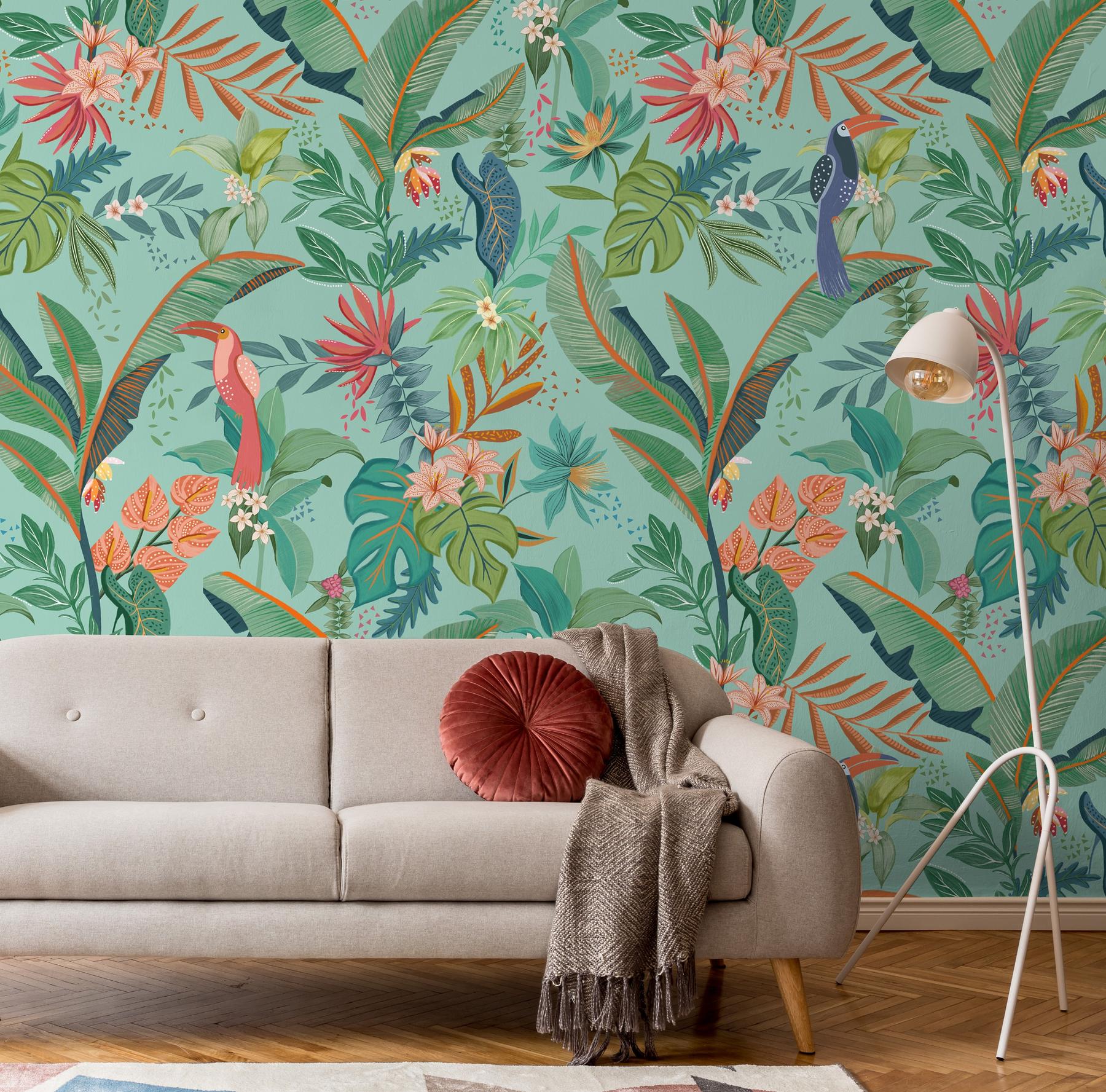Tropical Paradise and Exotic Birds Wallpaper Mural