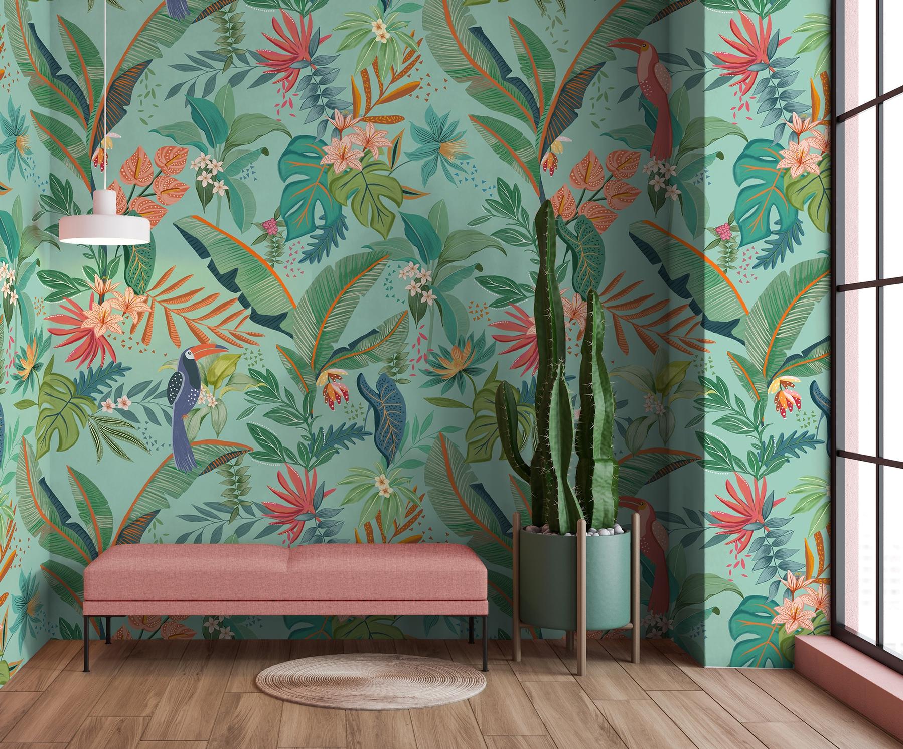 Tropical Paradise and Exotic Birds Wallpaper Mural