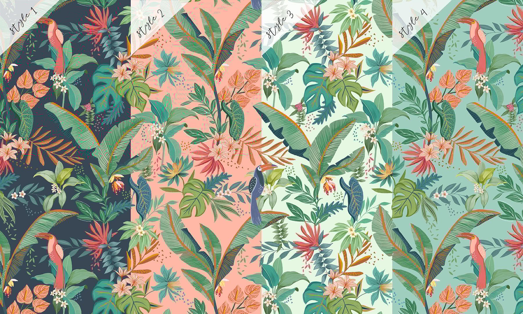 Tropical Paradise and Exotic Birds Wallpaper Mural