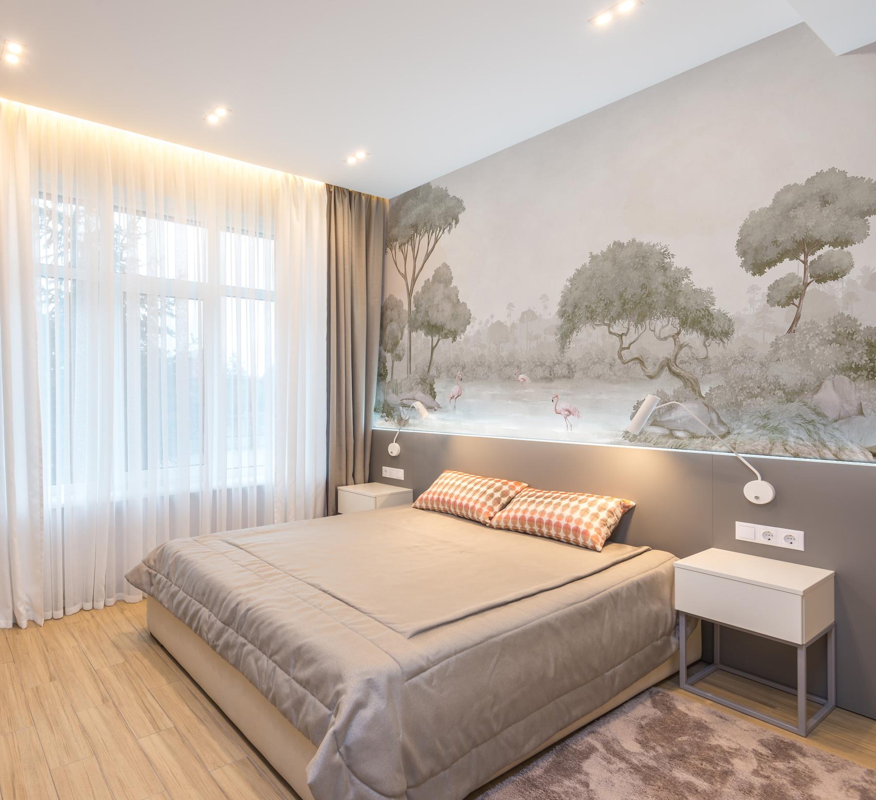 Elegant Waterfront Flamingo Landscape Wallpaper Mural