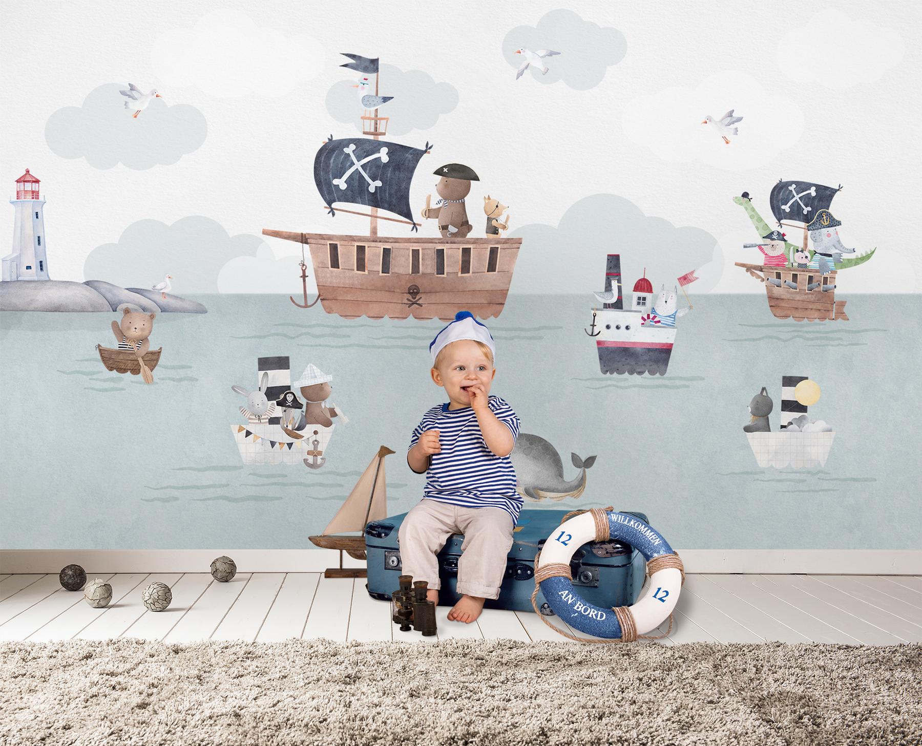Adventurous Nautical Animals Kids Wallpaper Mural