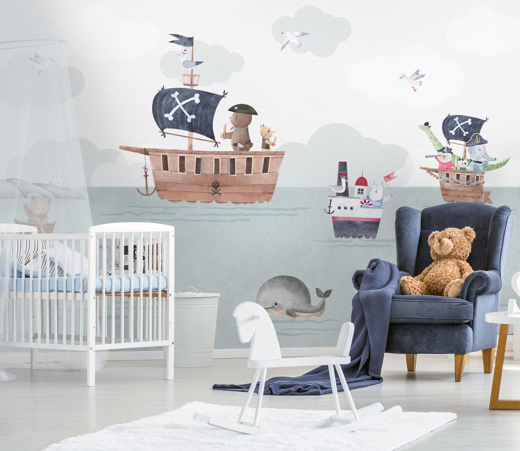 Adventurous Nautical Animals Kids Wallpaper Mural