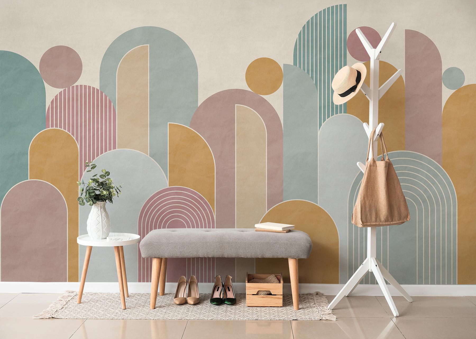Colorful Geometric Arches Pastel Wallpaper Mural