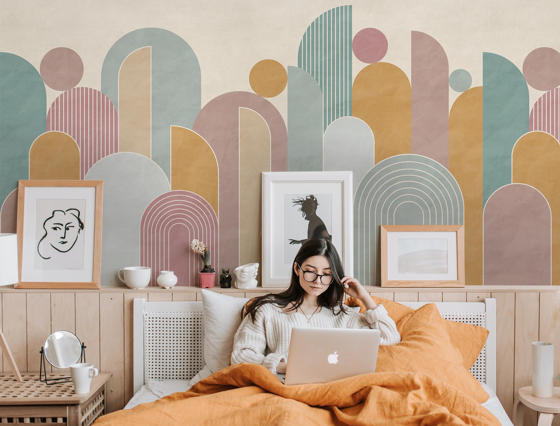 Colorful Geometric Arches Pastel Wallpaper Mural