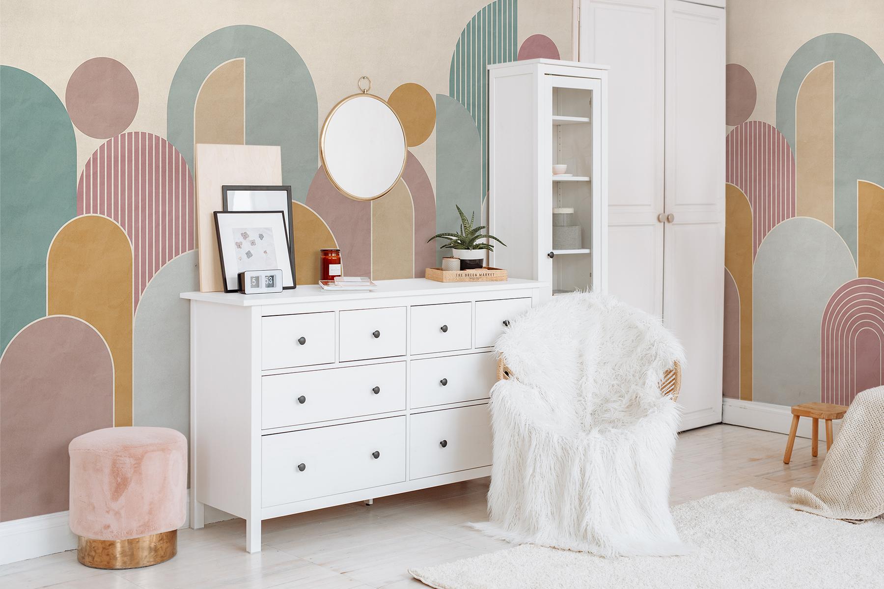 Colorful Geometric Arches Pastel Wallpaper Mural