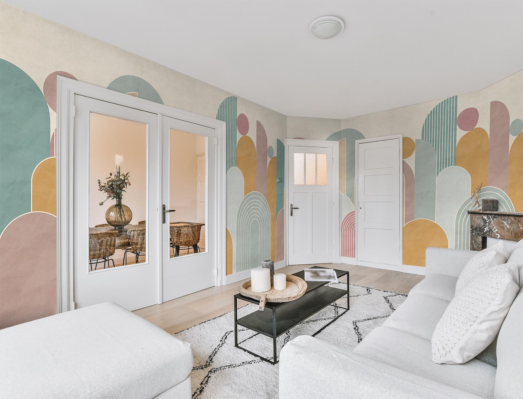 Colorful Geometric Arches Pastel Wallpaper Mural