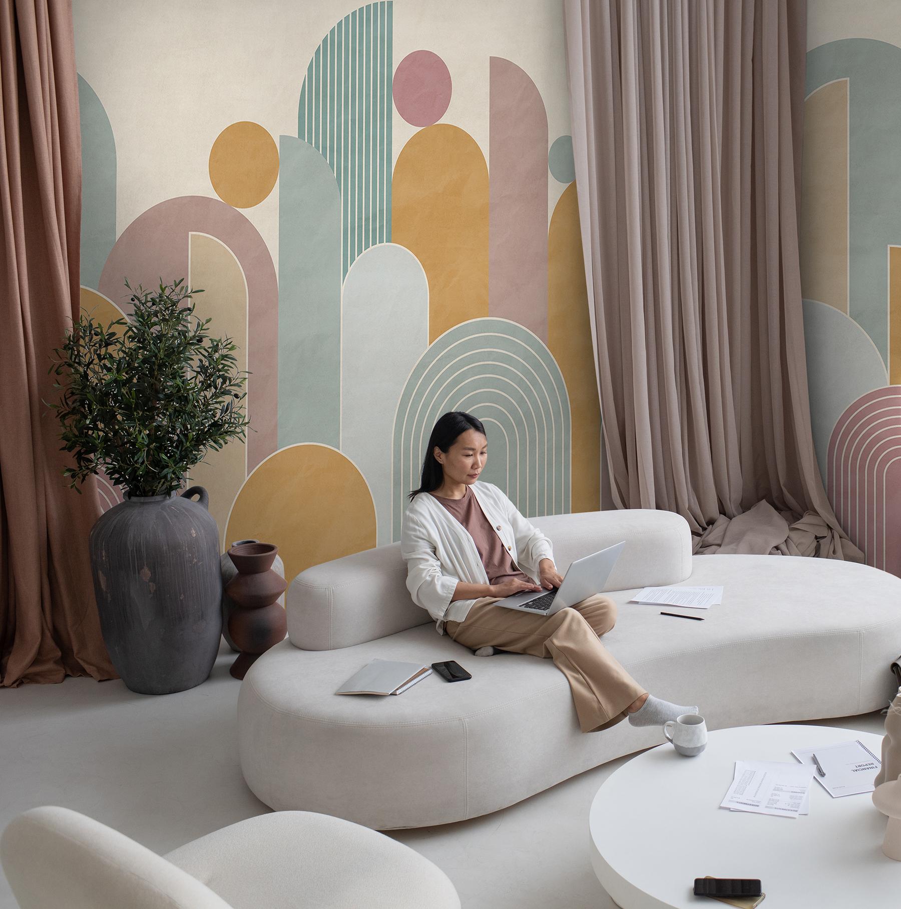 Colorful Geometric Arches Pastel Wallpaper Mural