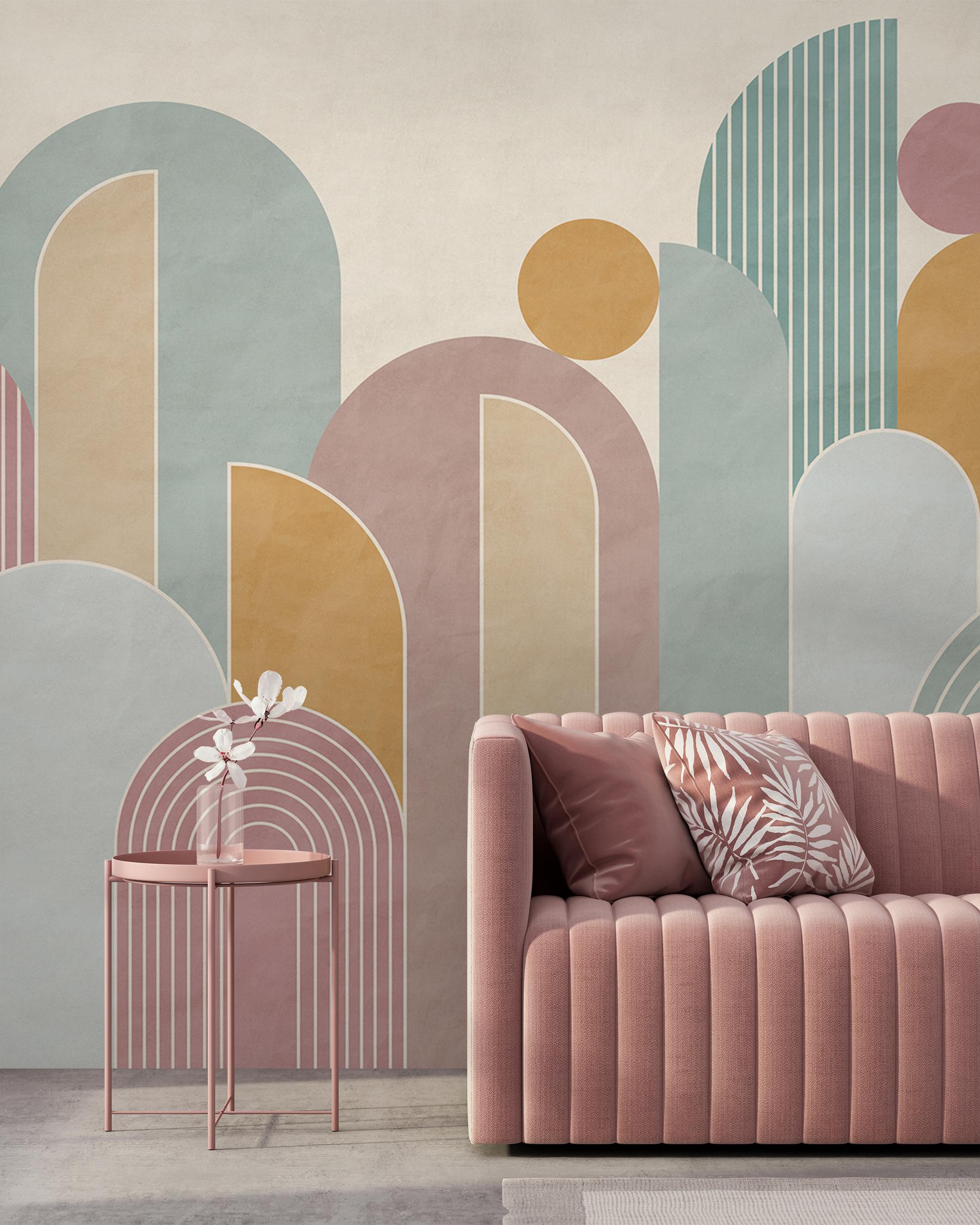 Colorful Geometric Arches Pastel Wallpaper Mural