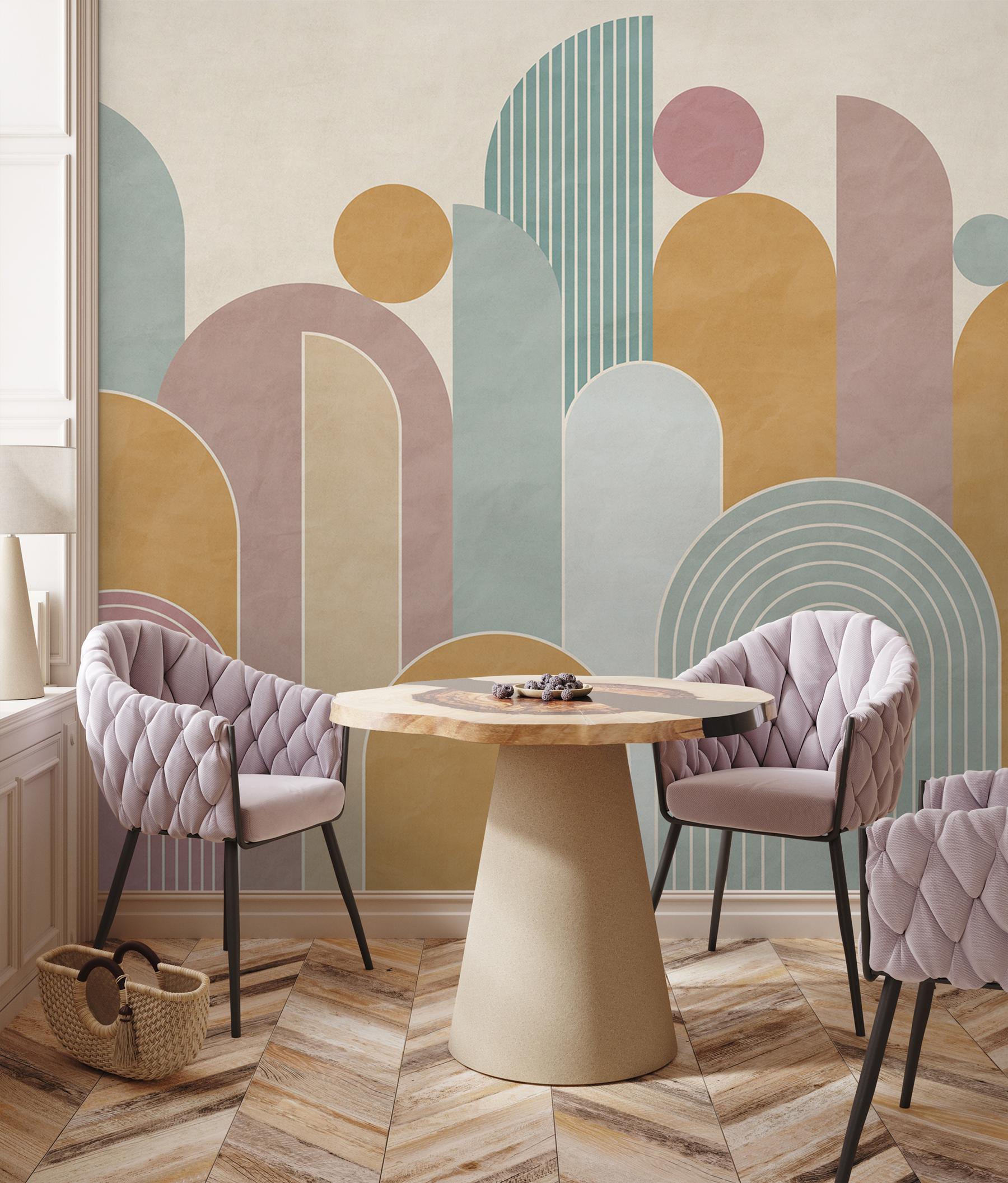 Colorful Geometric Arches Pastel Wallpaper Mural