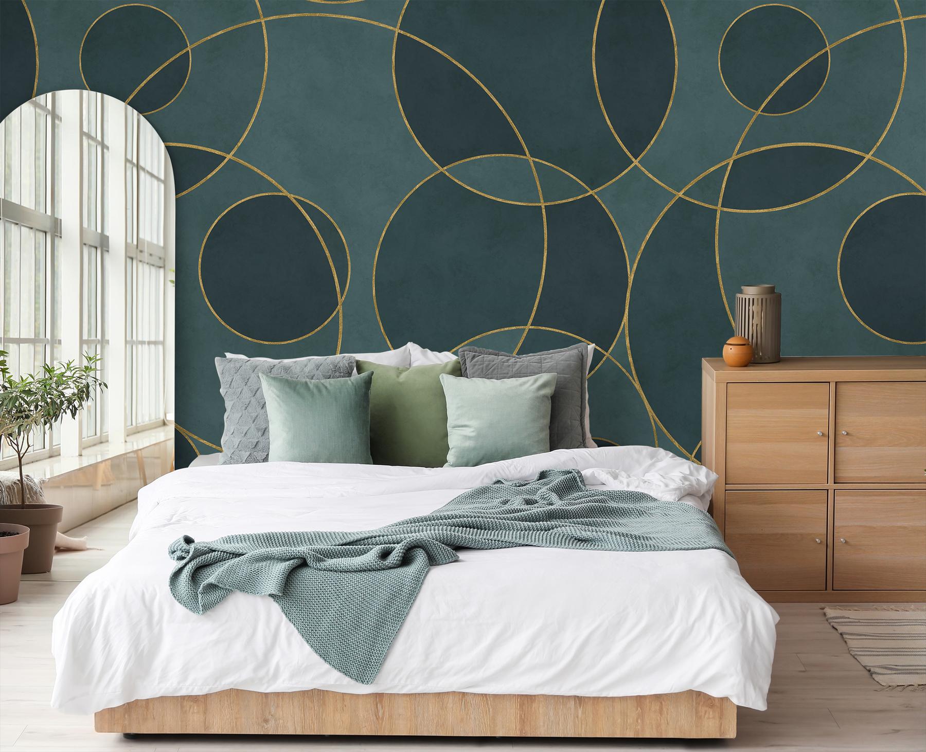 Opulent Circular Patterns Teal Wallpaper Mural