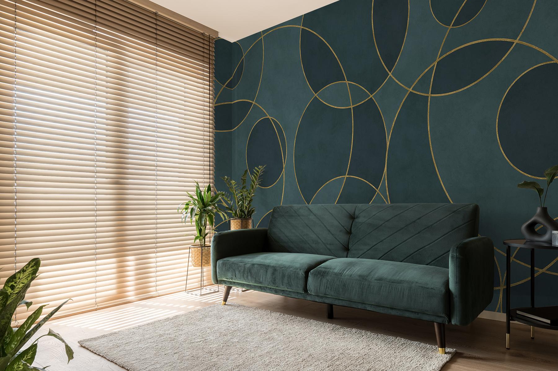 Opulent Circular Patterns Teal Wallpaper Mural