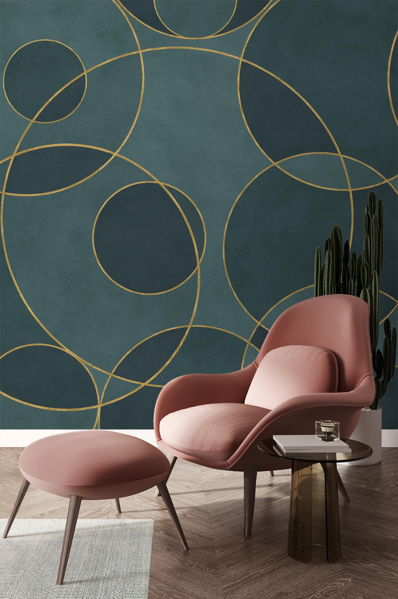 Opulent Circular Patterns Teal Wallpaper Mural