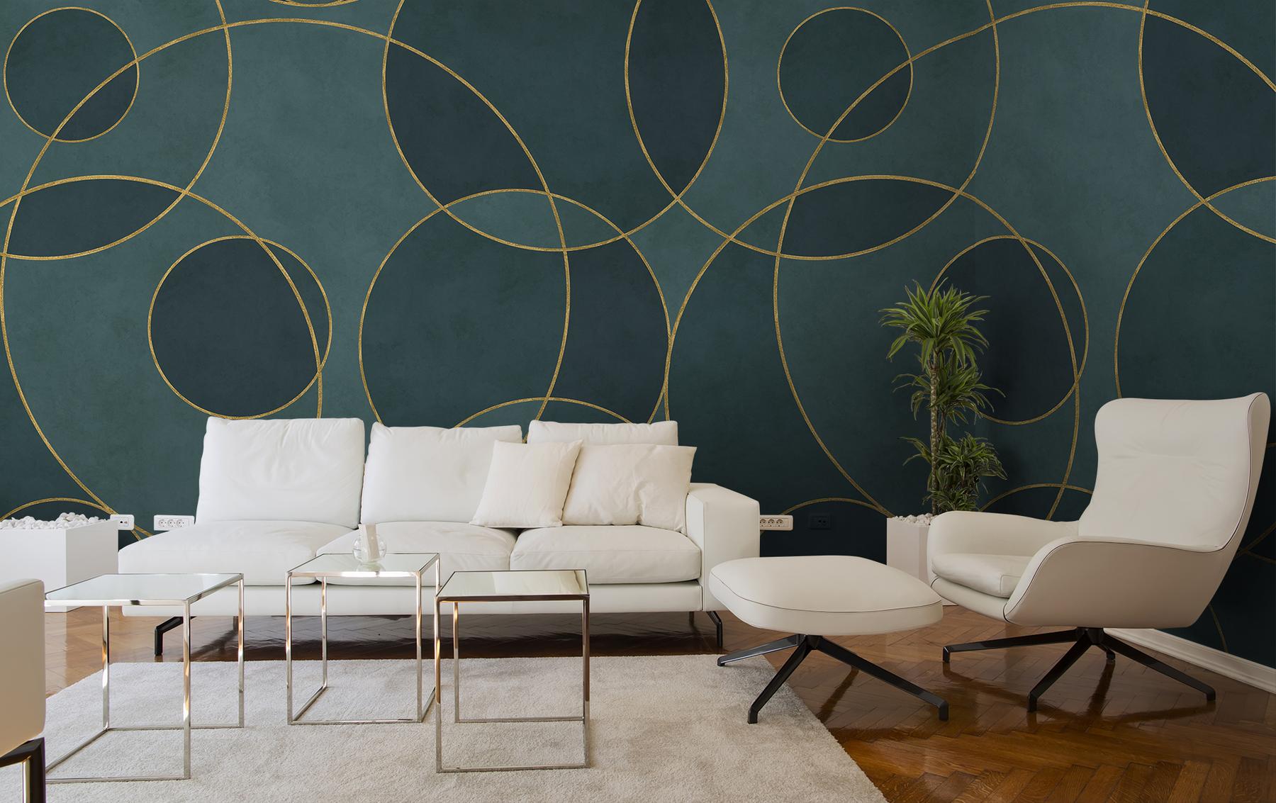 Opulent Circular Patterns Teal Wallpaper Mural