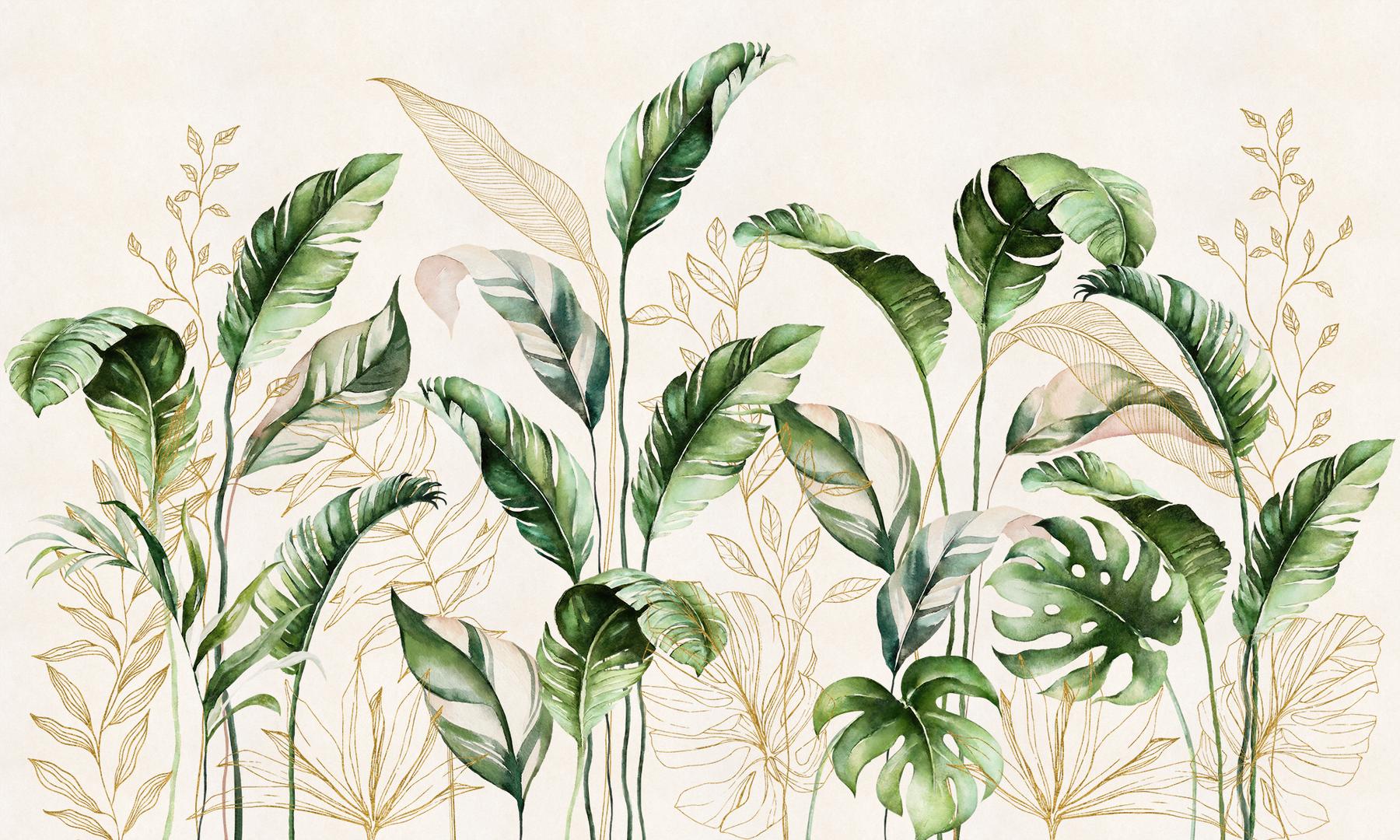Botanical Watercolor Leaves Elegant Wallpaper Mural