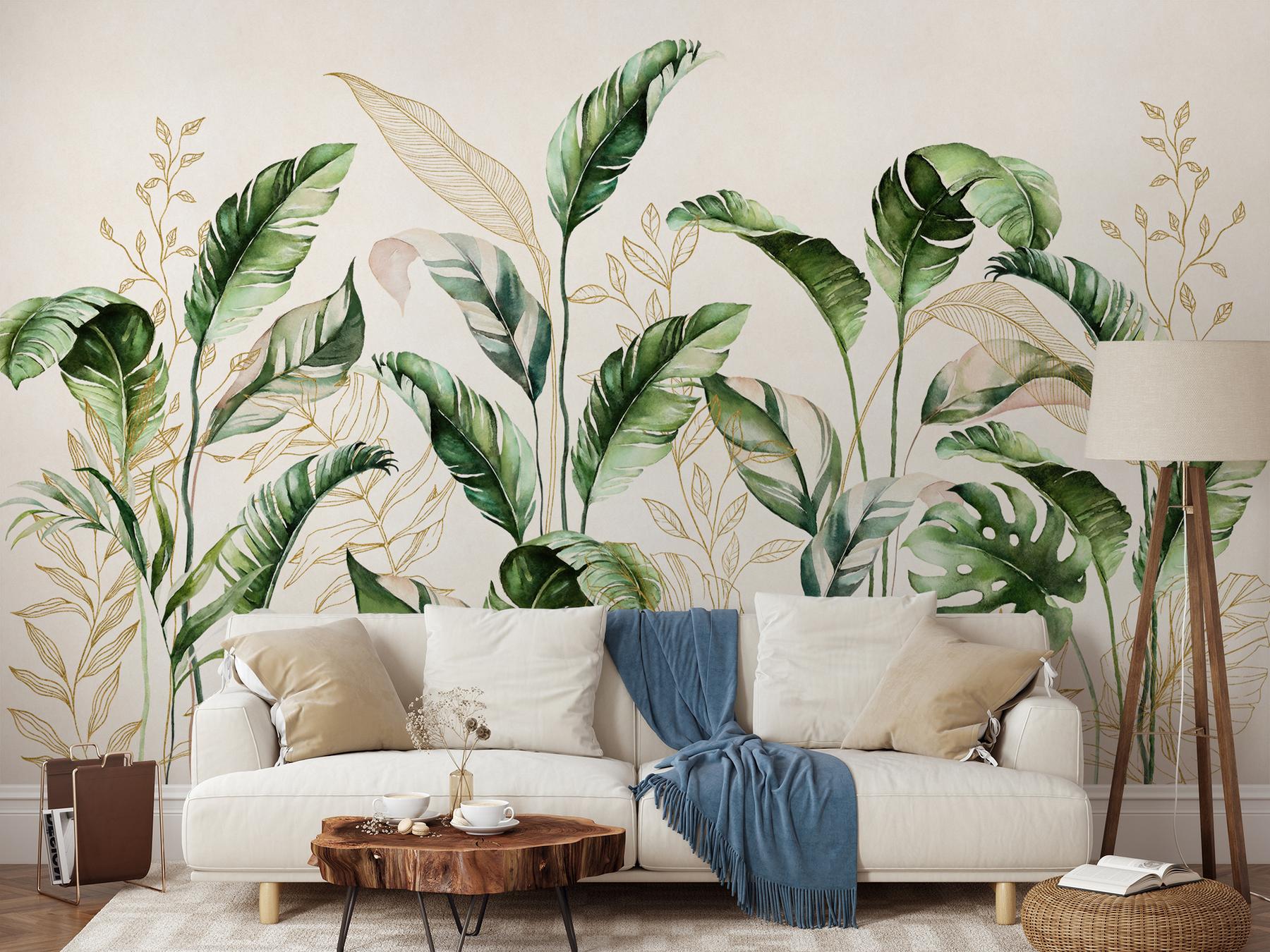 Botanical Watercolor Leaves Elegant Wallpaper Mural