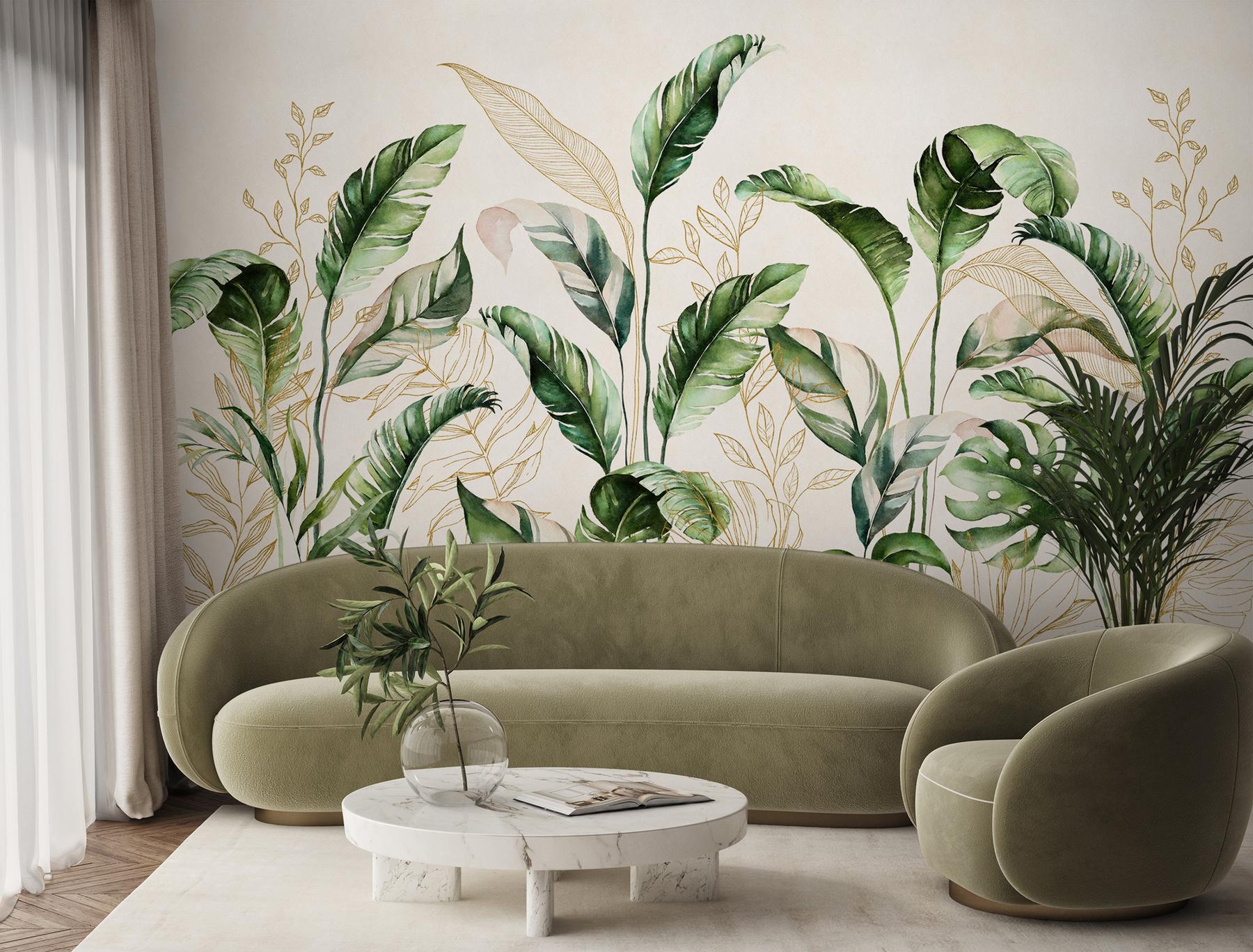 Botanical Watercolor Leaves Elegant Wallpaper Mural