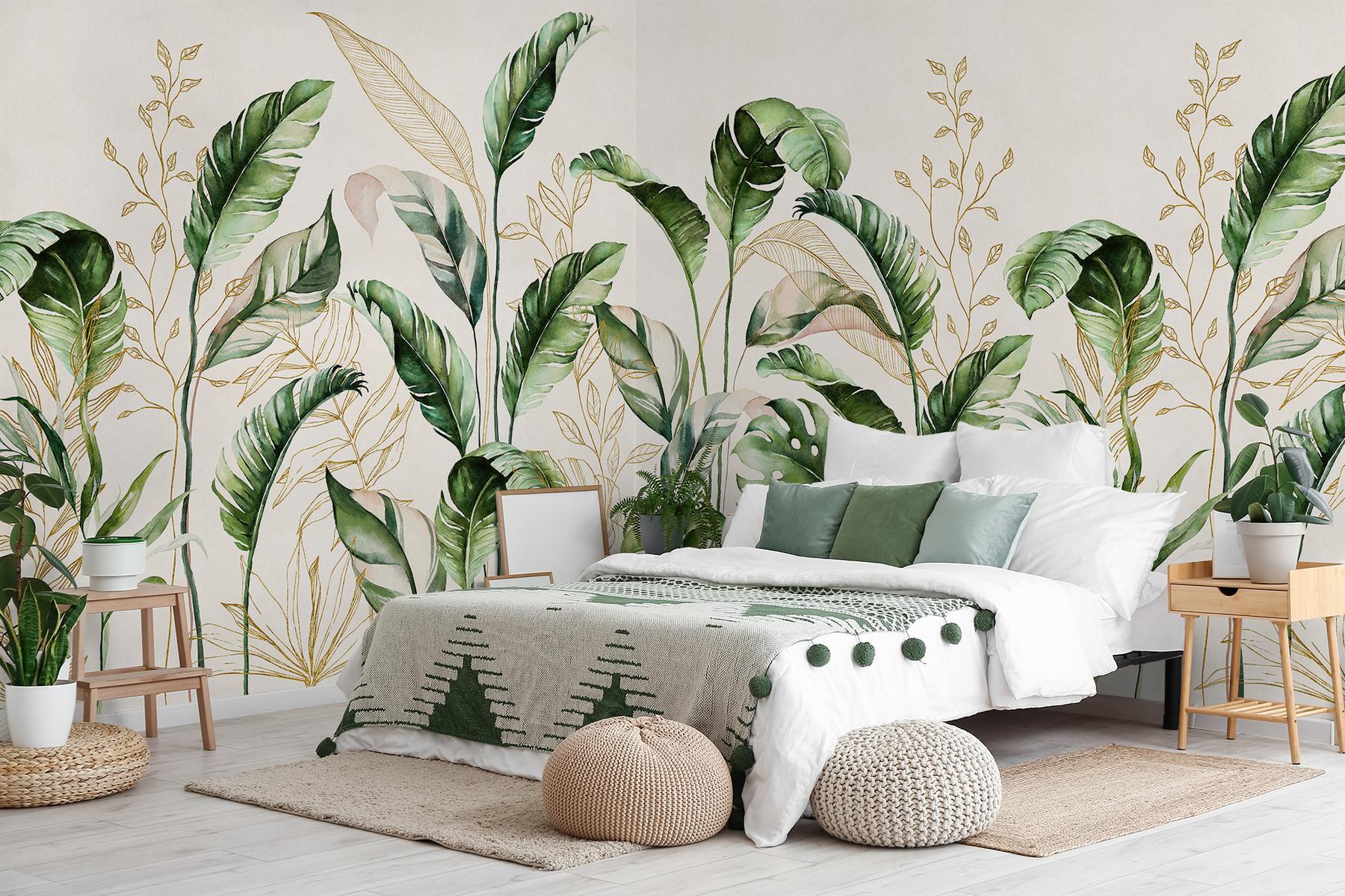 Botanical Watercolor Leaves Elegant Wallpaper Mural