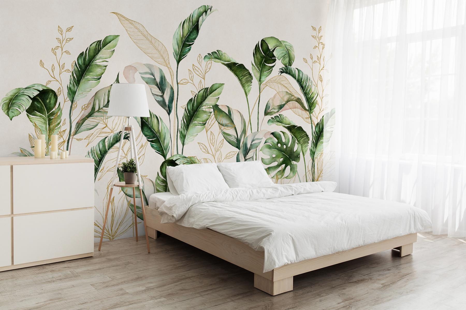 Botanical Watercolor Leaves Elegant Wallpaper Mural