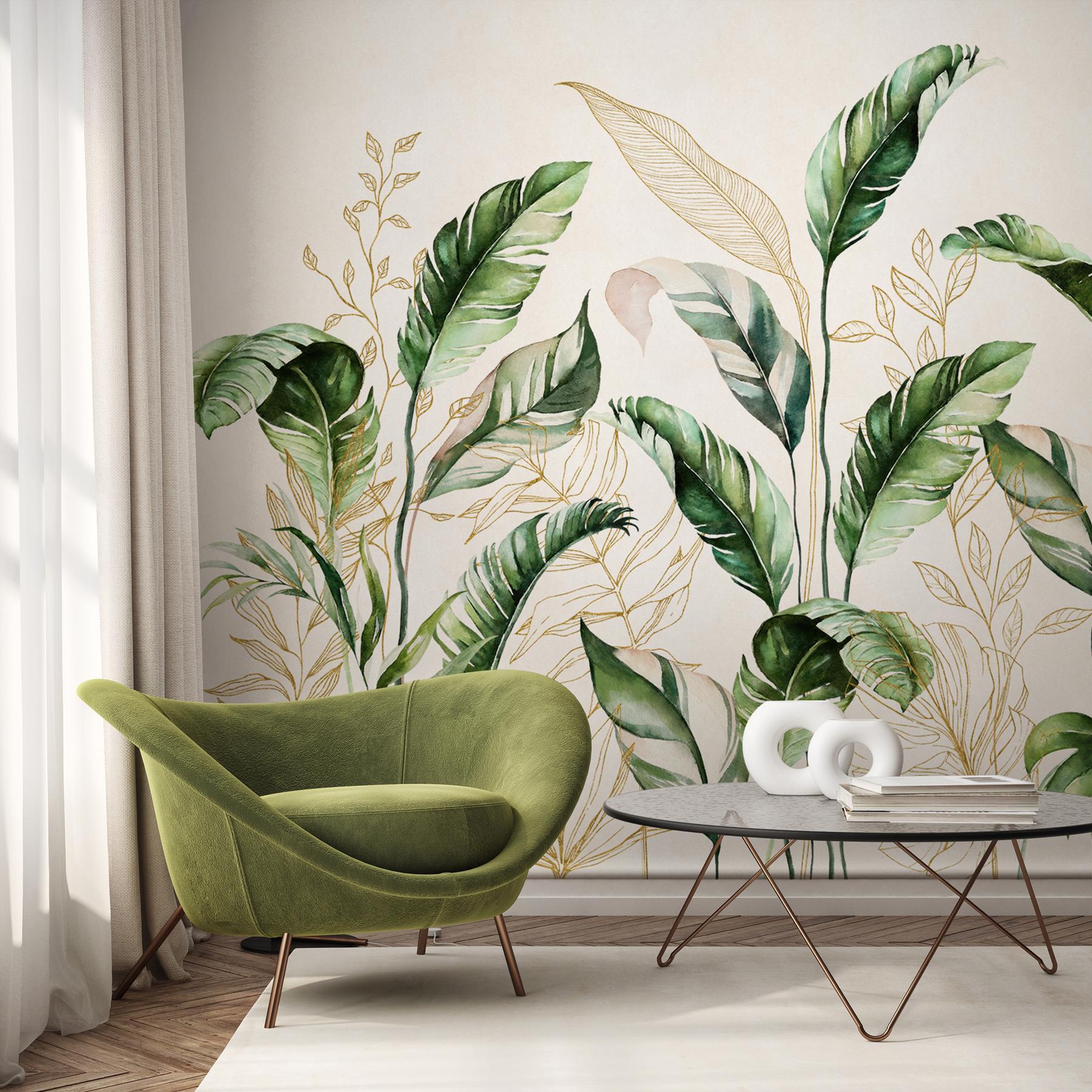 Botanical Watercolor Leaves Elegant Wallpaper Mural