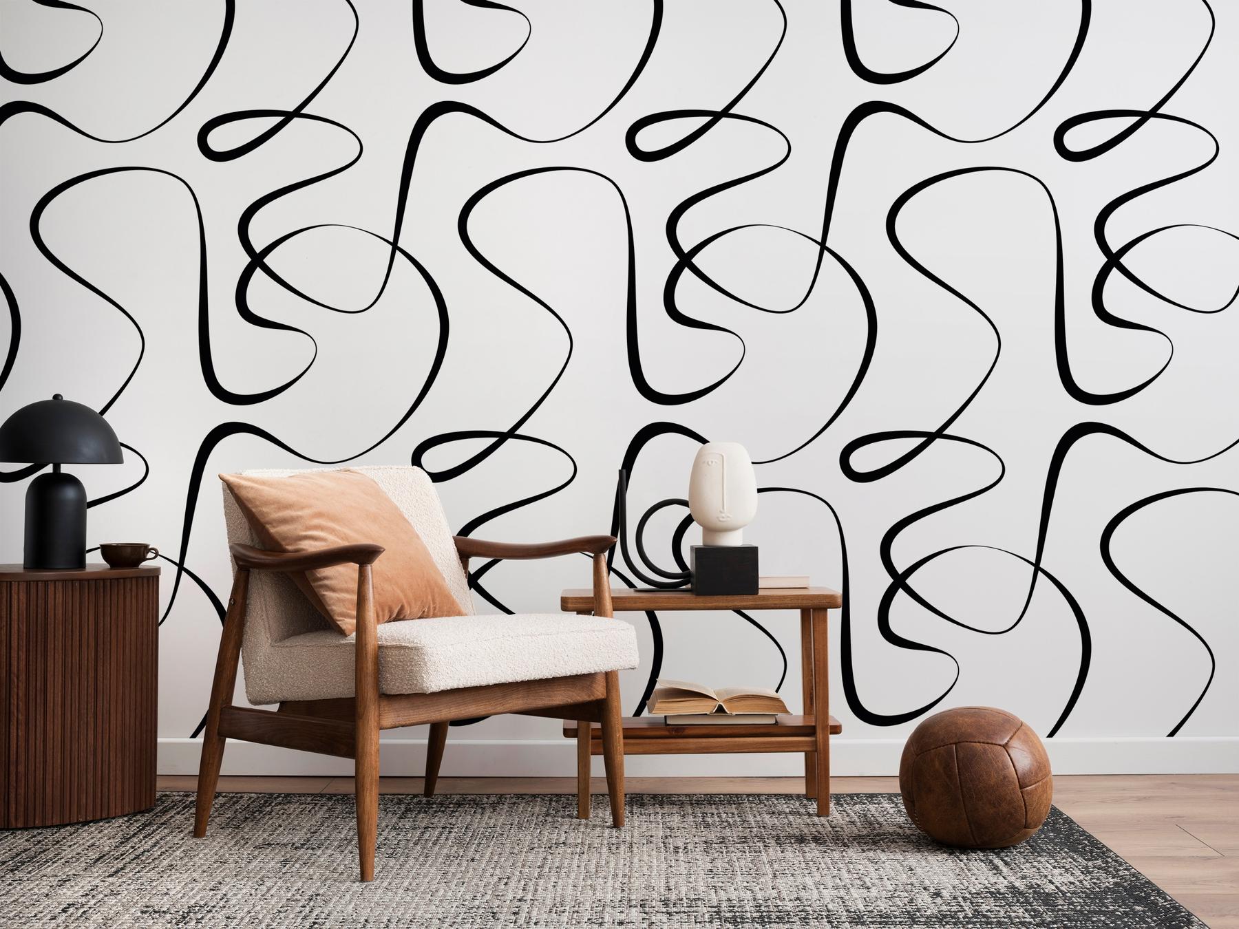 Abstract Black and White Line Art Wallpaper Mural