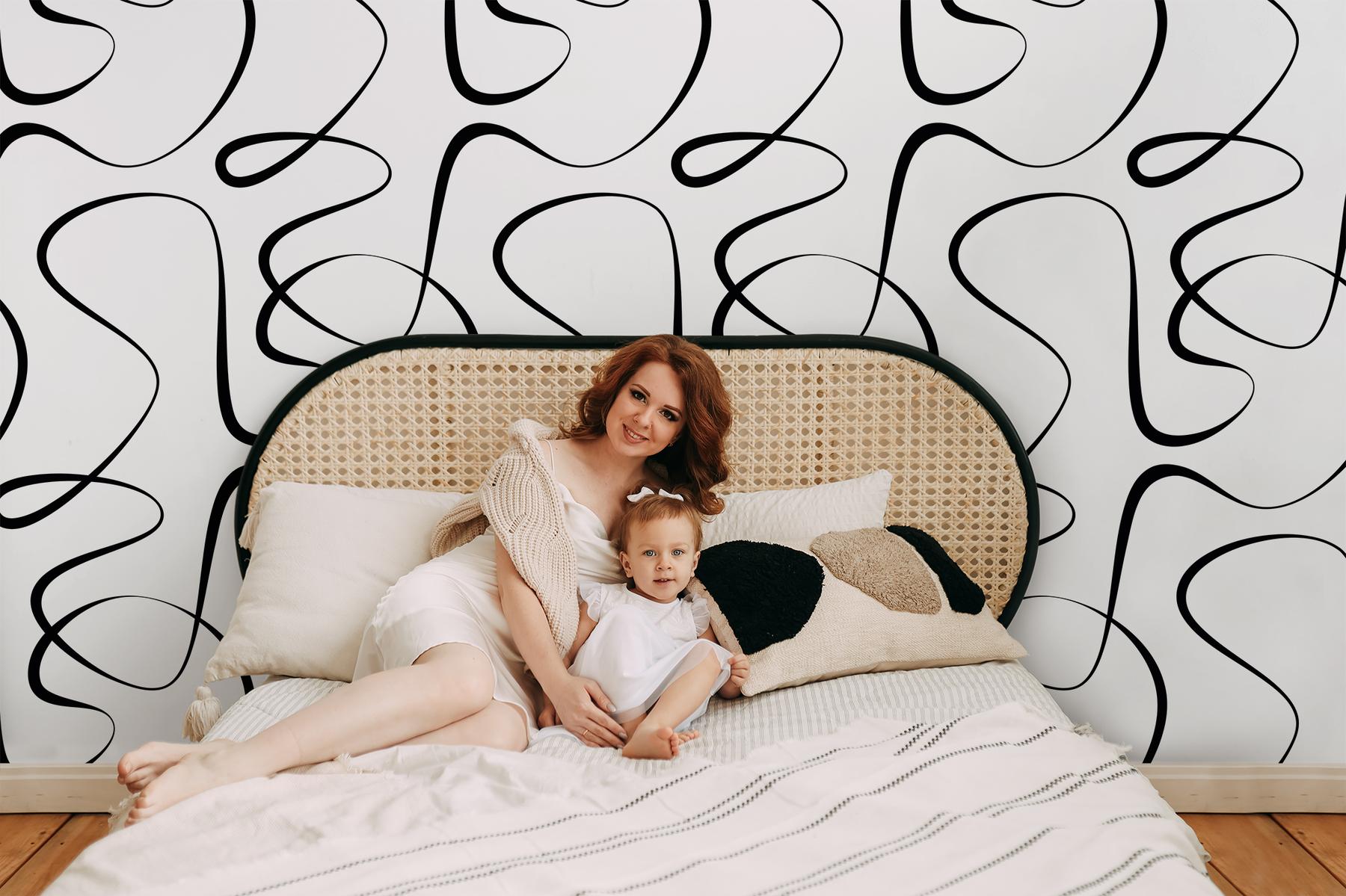 Abstract Black and White Line Art Wallpaper Mural