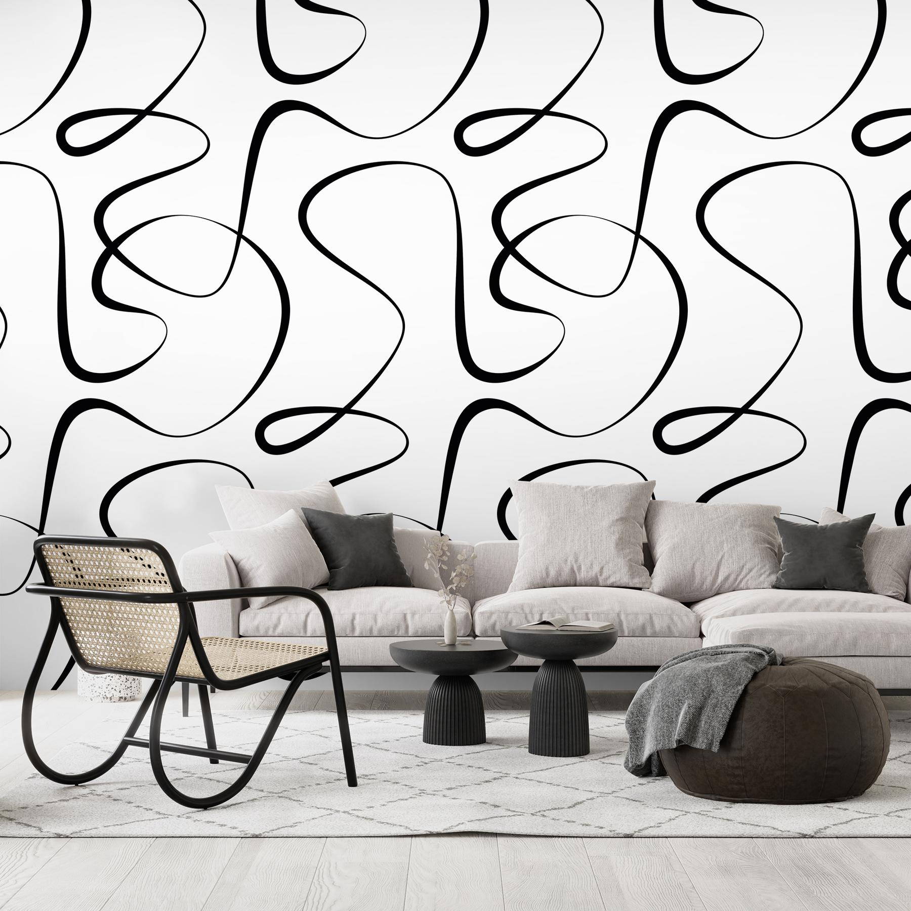 Abstract Black and White Line Art Wallpaper Mural