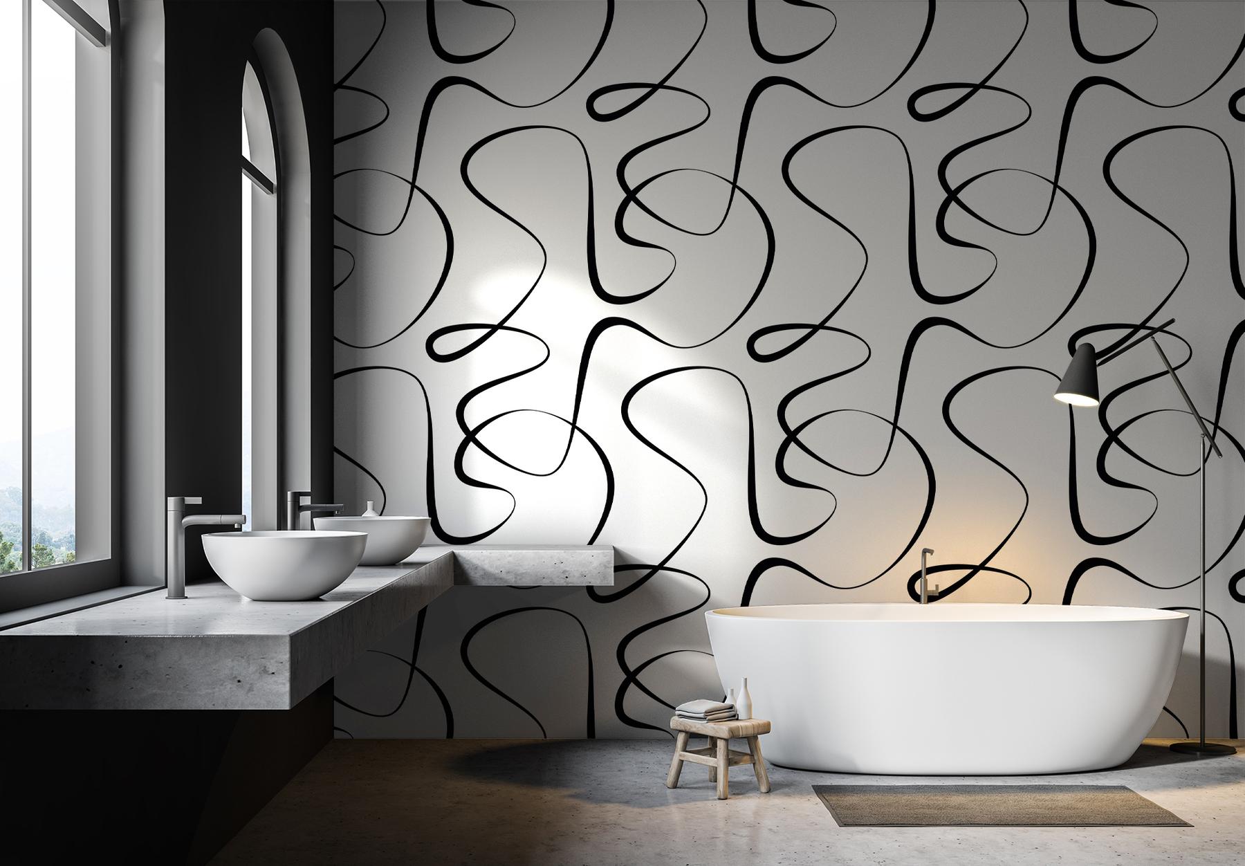 Abstract Black and White Line Art Wallpaper Mural