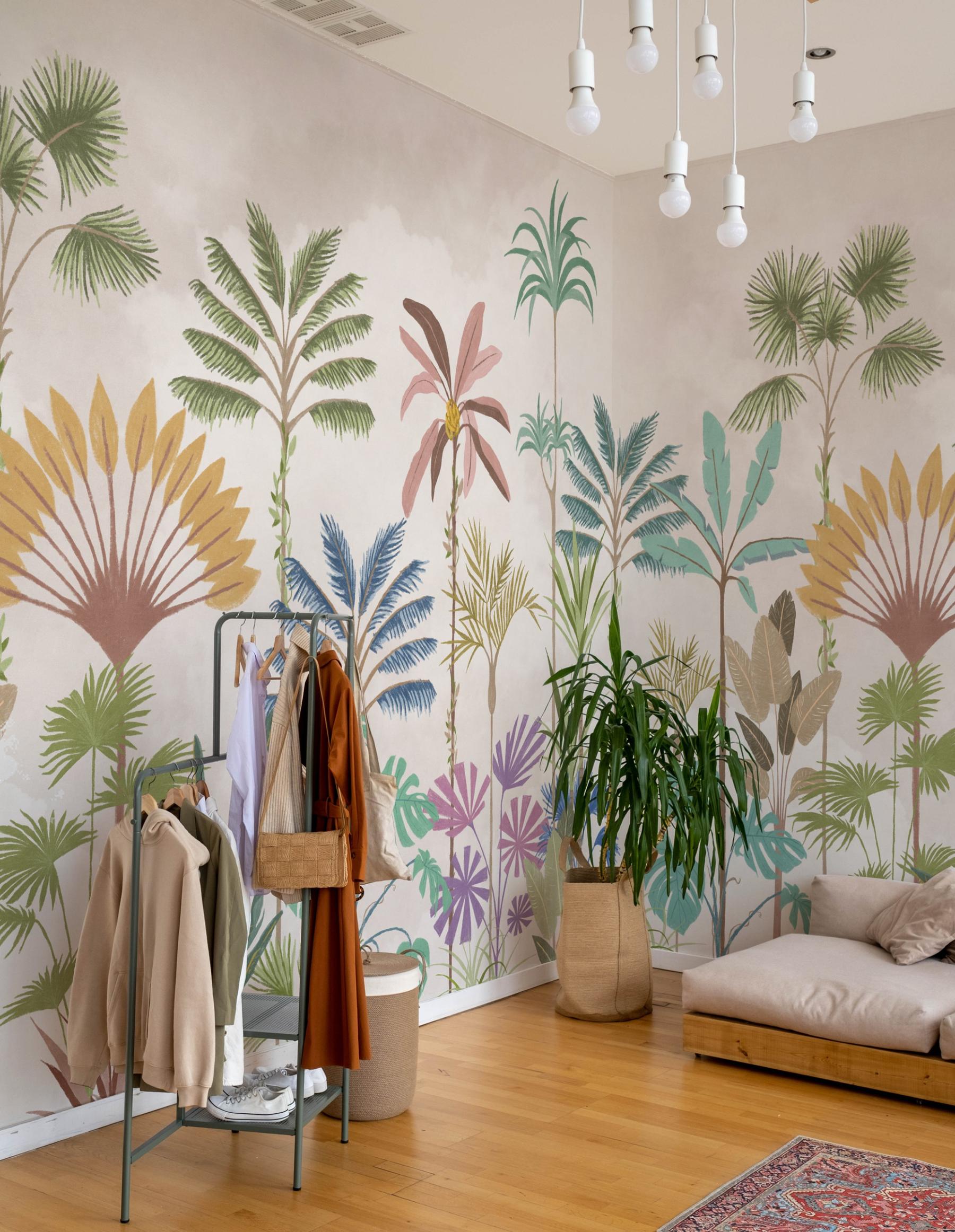Tropical Palm Botanical Pastel Wallpaper Mural