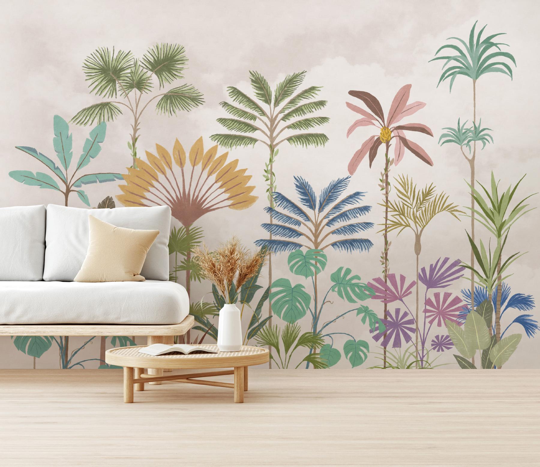 Tropical Palm Botanical Pastel Wallpaper Mural