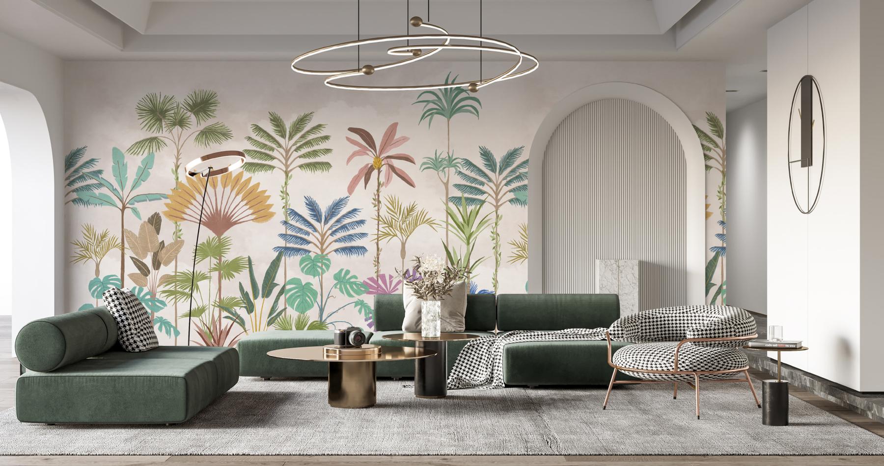 Tropical Palm Botanical Pastel Wallpaper Mural