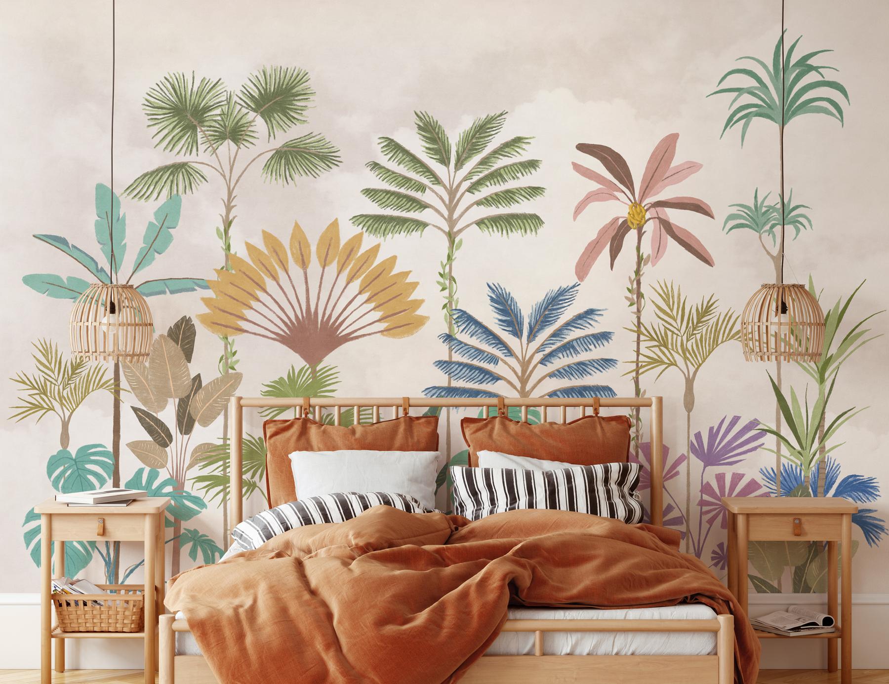 Tropical Palm Botanical Pastel Wallpaper Mural