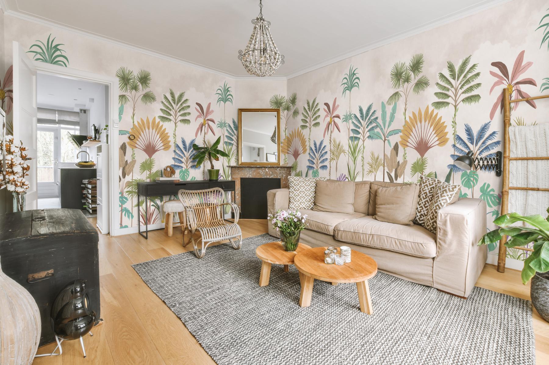 Tropical Palm Botanical Pastel Wallpaper Mural