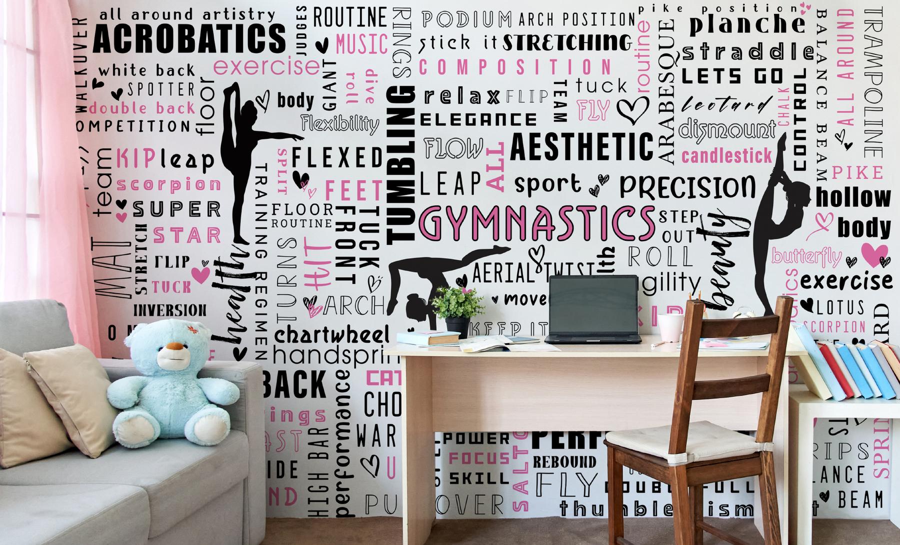 Inspirational Gymnastics Silhouette Text Wallpaper Mural