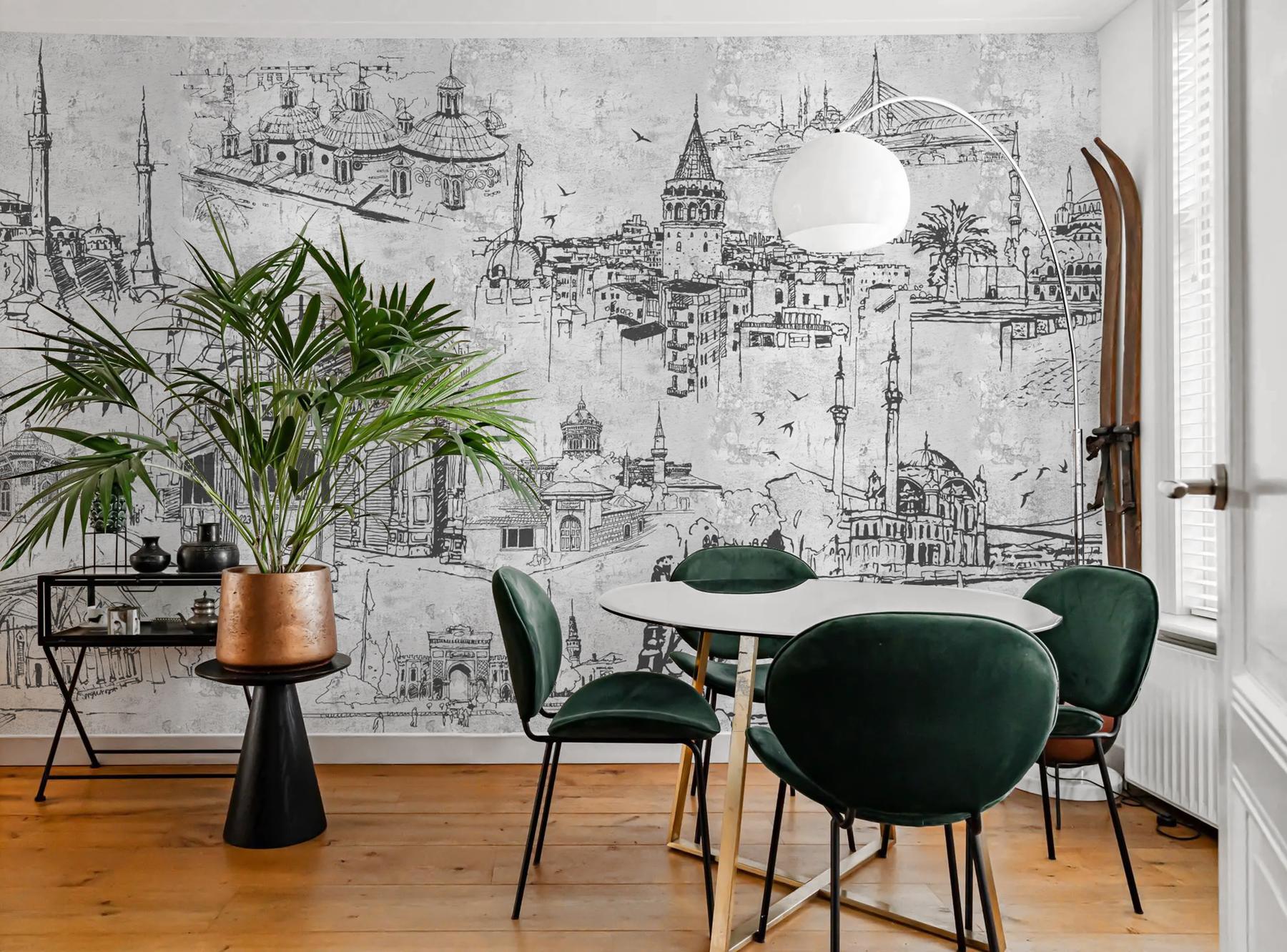 Vintage Cityscape Sketch Wallpaper Mural