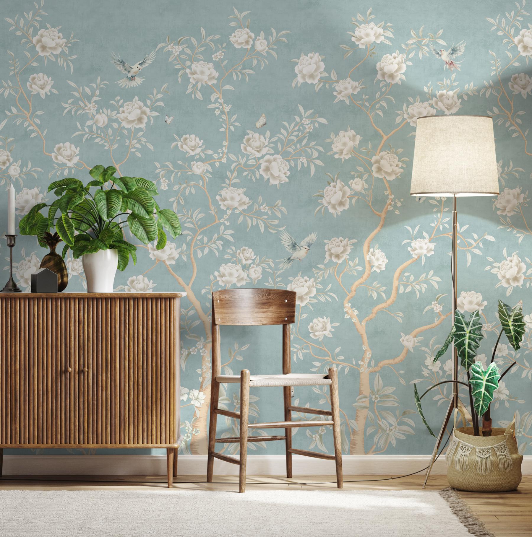 Chinoiserie Chic Floral Elegance Wallpaper Mural