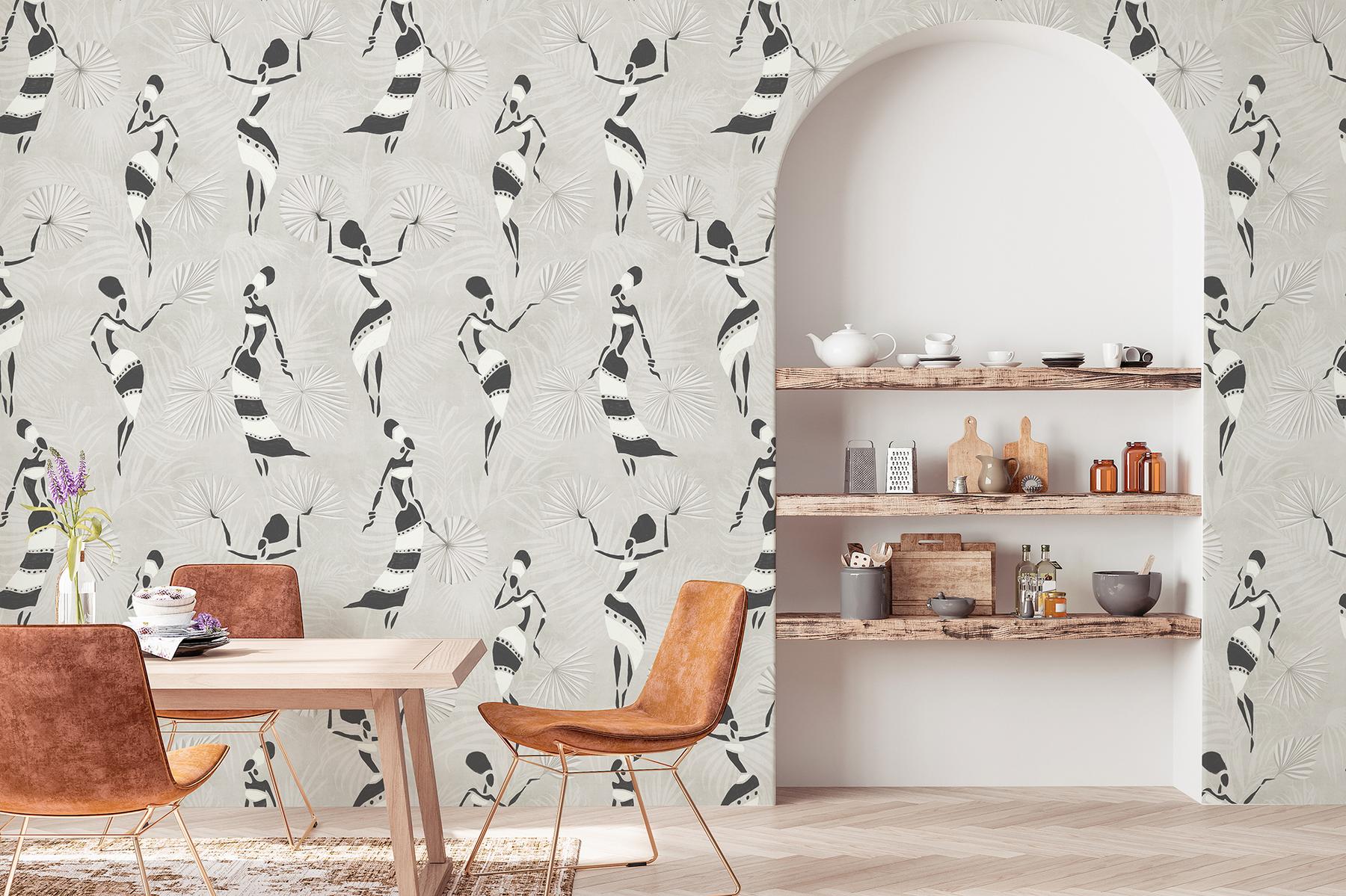 African Dance Silhouette Botanical Wallpaper Mural