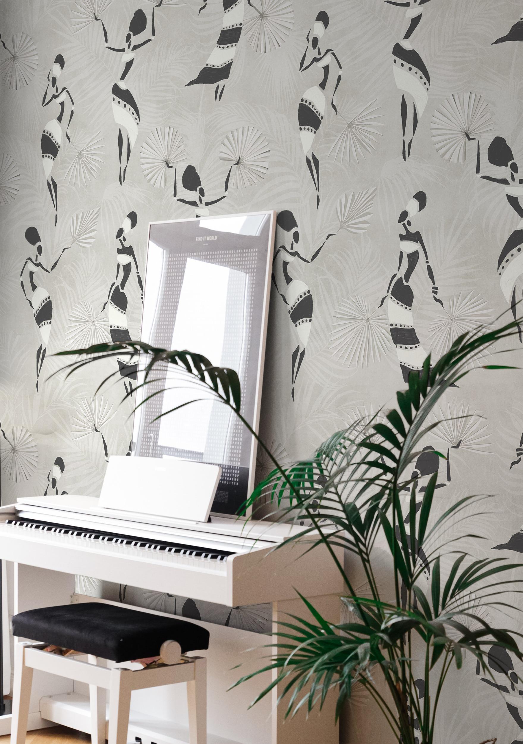 African Dance Silhouette Botanical Wallpaper Mural