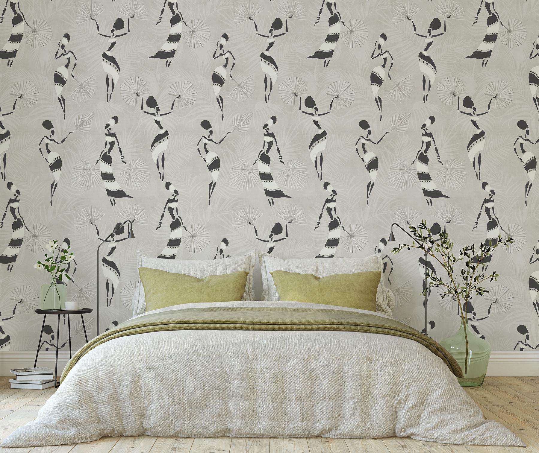 African Dance Silhouette Botanical Wallpaper Mural