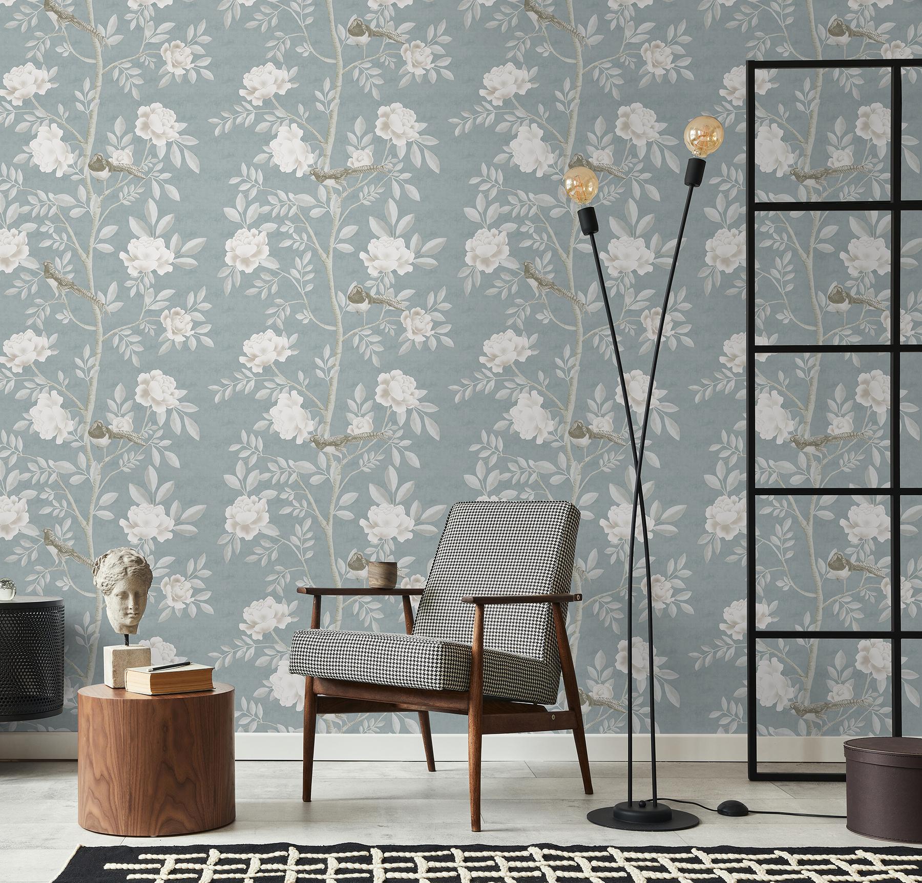 Serene Chinoiserie Garden Birds Wallpaper Mural
